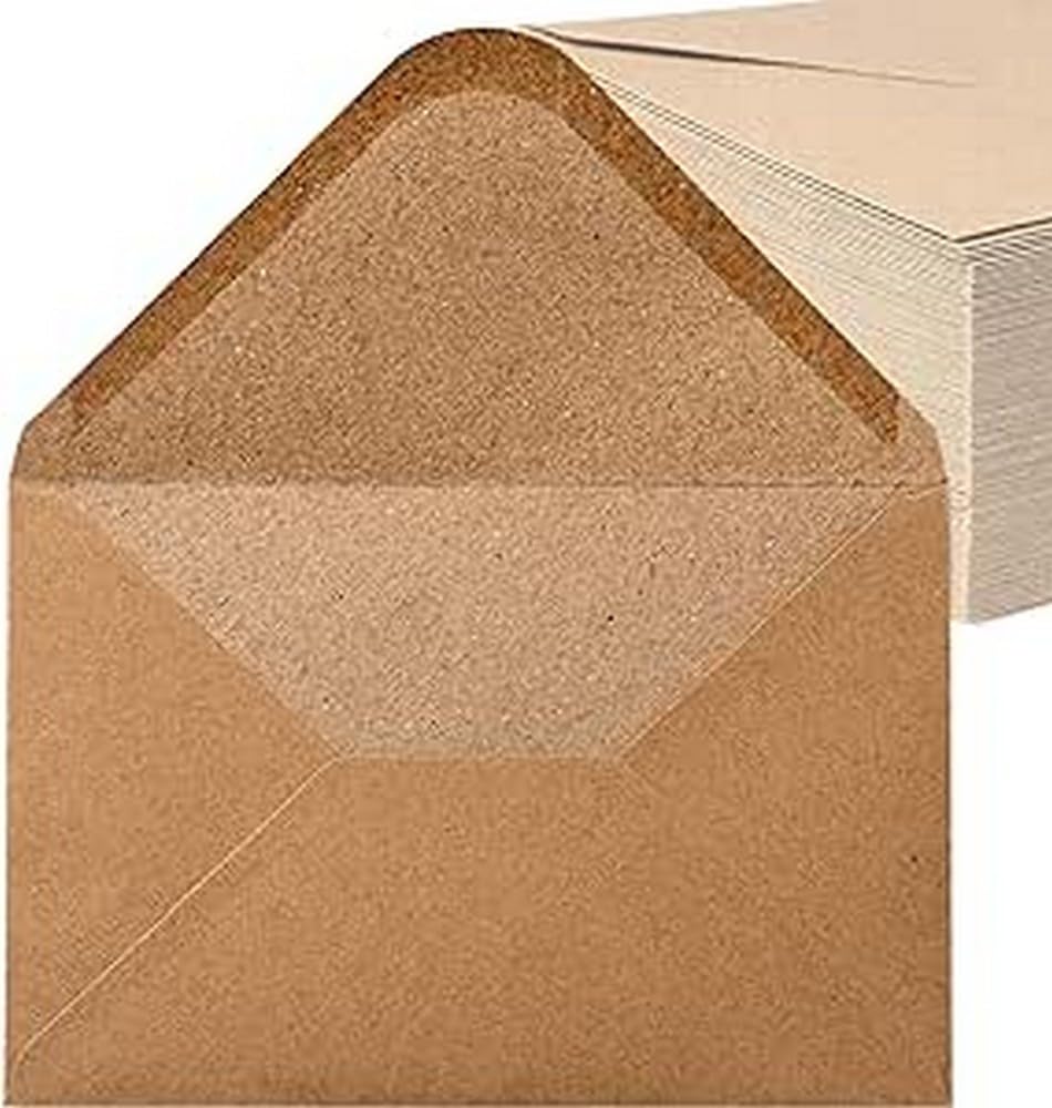 Noa Home Kraft Paper Envelopes, 130 g/m², Envelopes for Greeting Cards, Invitations, Birthday Cards, Wet Glue, Pointed Flap, DIN C6, 11.4 x 16.2 cm, Pack of 100