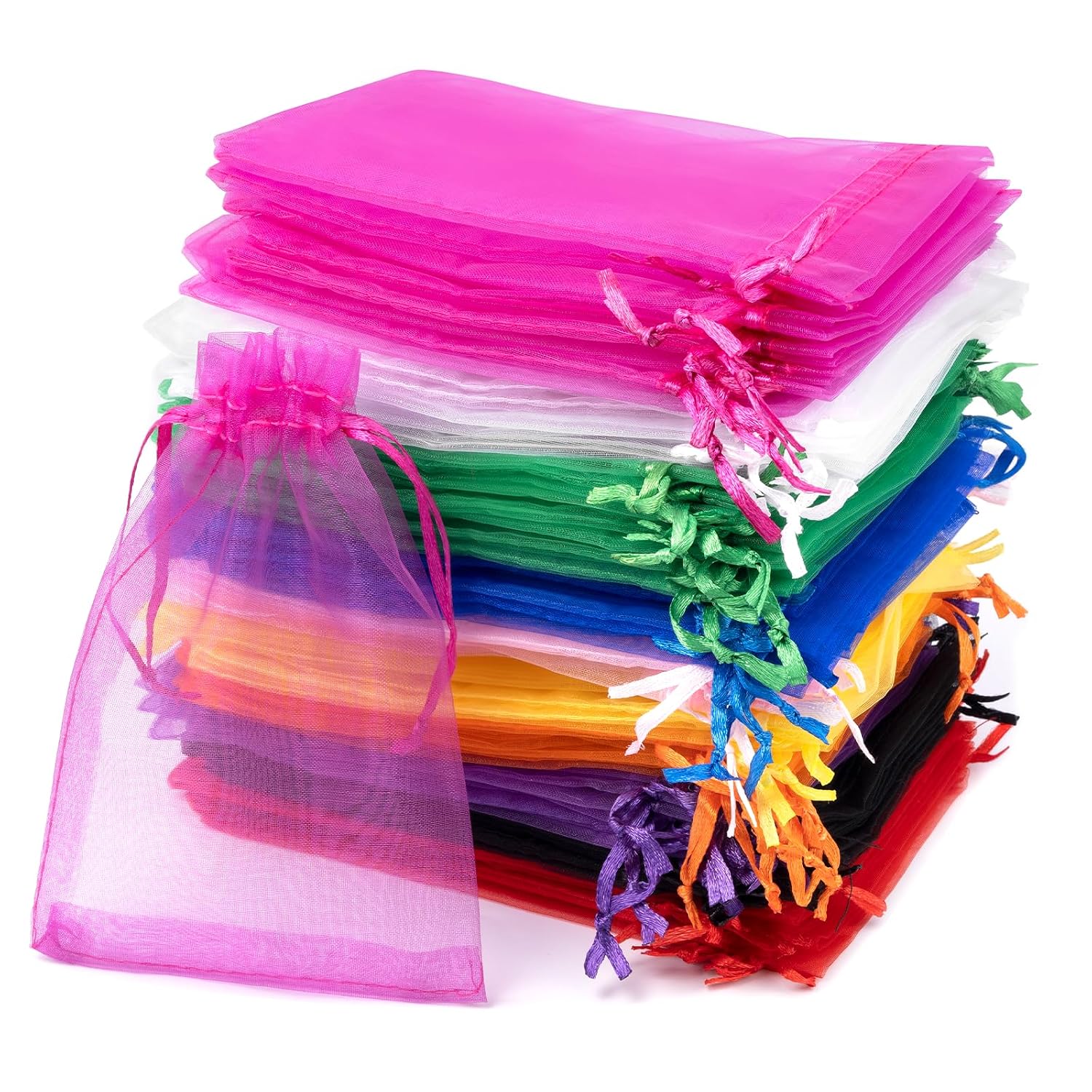 Carehabi - Lot de 100 sachets en organza multicolores, 10 x 15 cm, pochette cadeau, pochette à bijoux, sachets de lavande, faveur de mariage, festival