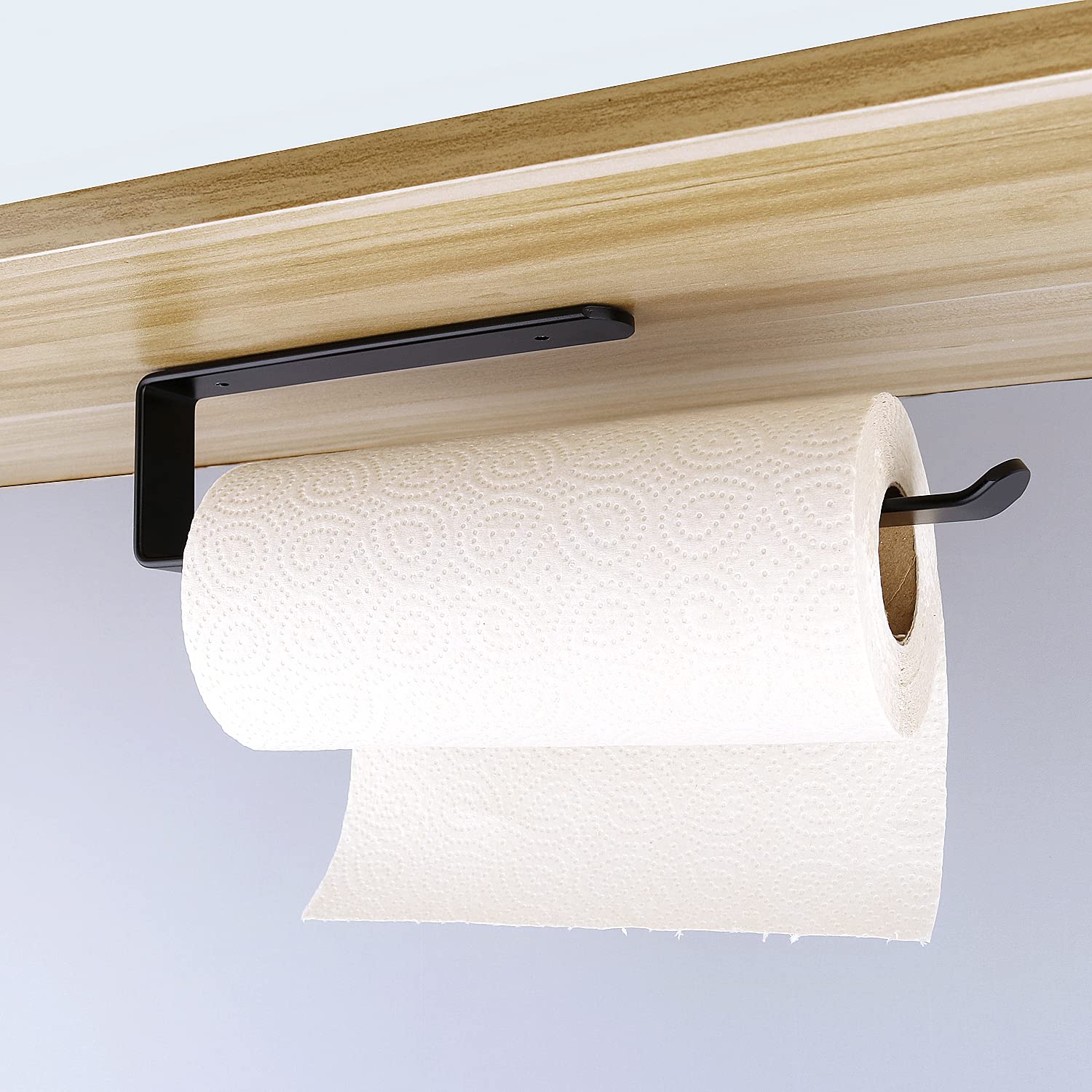 Porte-rouleau de papier essuie-tout sans perçage - En aluminium noir - 31,5 cm - Taille L