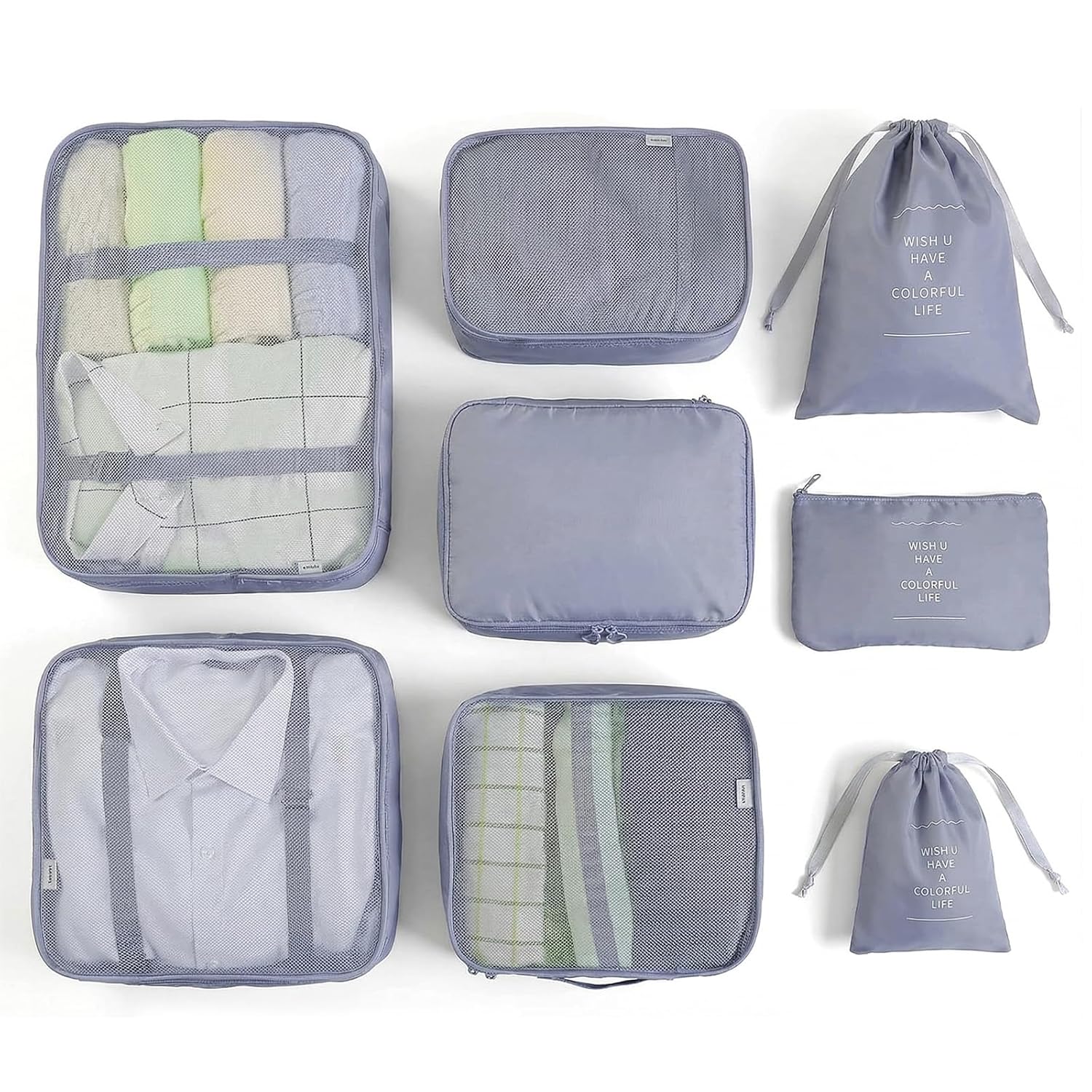 BillyBath Verpakkingsblokjes, koffer organisator, kleding tassen, schoenen tassen, reisorganisator, pak kubus, cosmetica, reisorganisator, paktassen voor koffer (8-delig, grijs)