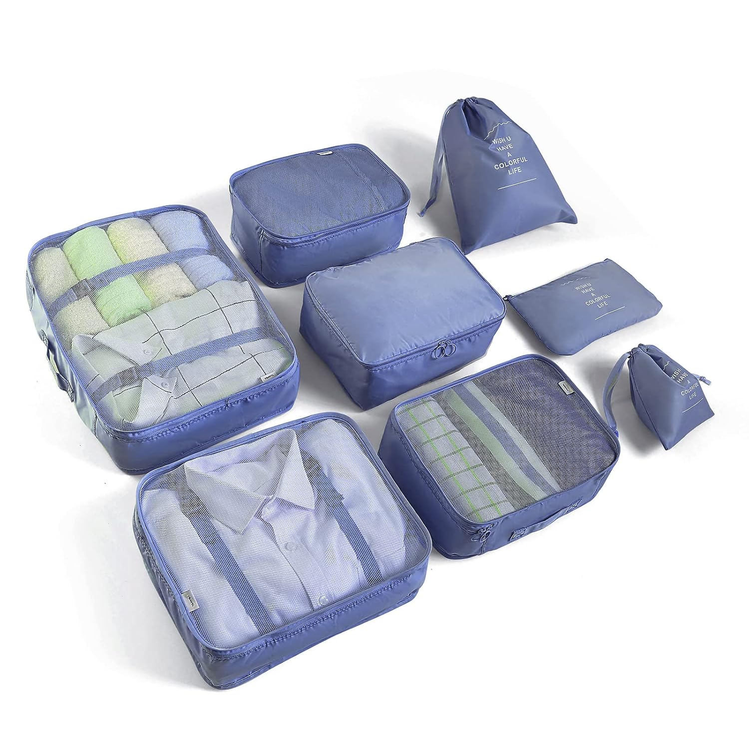 BillyBath Ensemble Organisateur, Boîtes D'emballage Sacs À Vêtements, Sacs À Chaussures, Organisateur de Voyage, Packubus, Cosmétique, Organisateur de Voyage, Sacs D'emballage pour Cas (8 Pièces Marine)