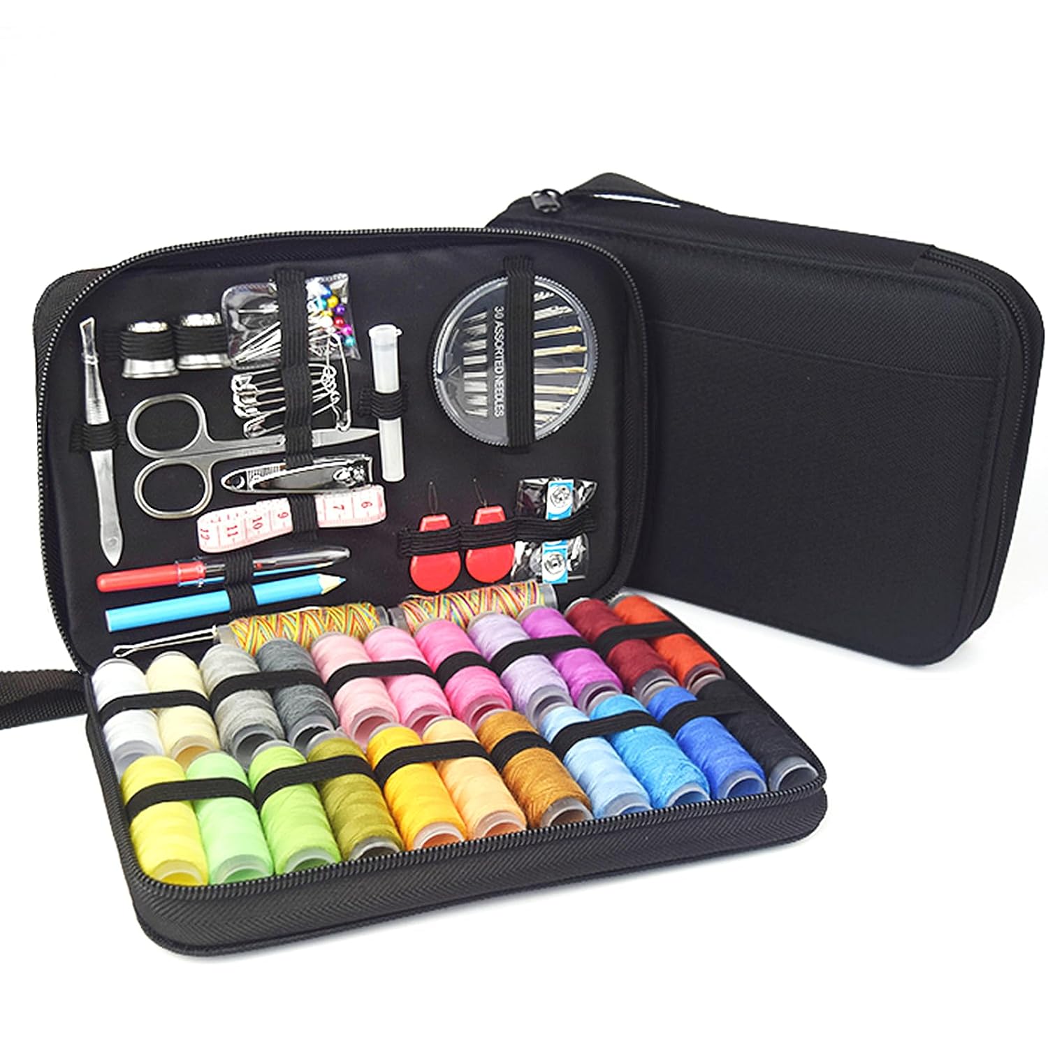Noa Home Deco Kit de couture - 108 pièces - 14 bobines de fil - Mini kit de couture complet pour débutants, voyageurs, parents et amis, noir (A-97 pièces)