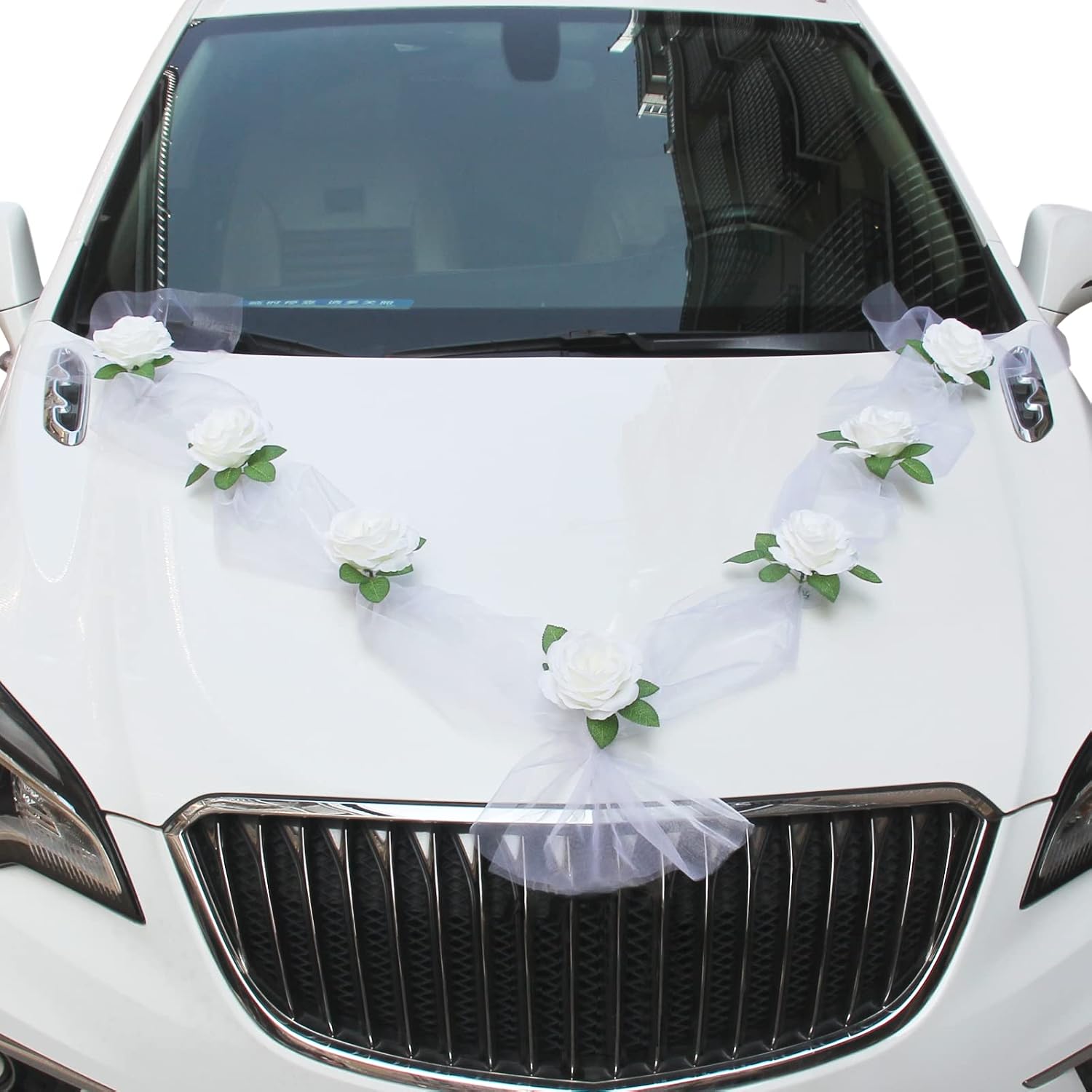 Noa Home Deco - Autoschmuck Hochzeit Blumenschmuck Hochzeitsdeko Auto Schmuck Braut Paar Rose Deko Dekoration Hochzeit (Weiß)