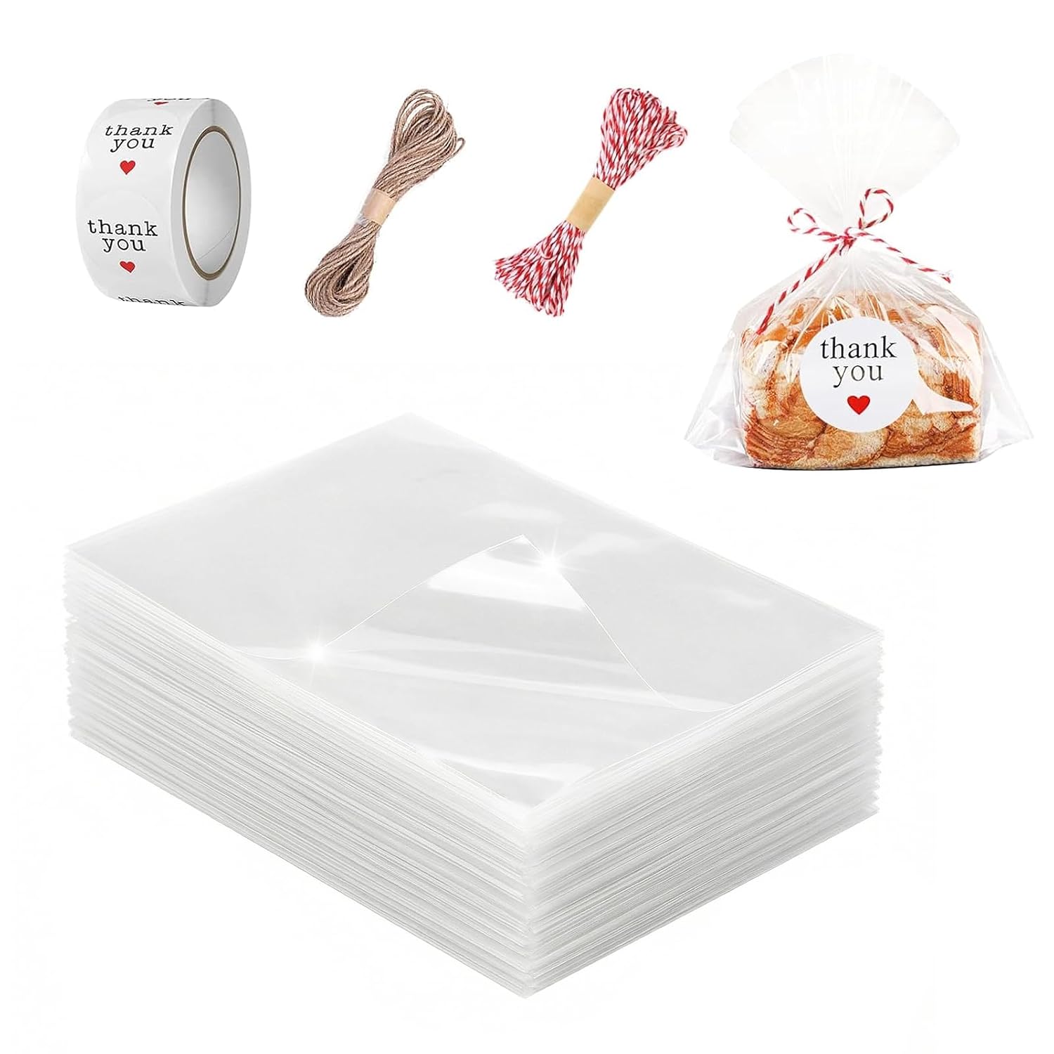 Carehabi 200 Pcs Cellophane Bags Plastic Bags for Packaging Cellophane Cookie Candy with Beads Gift