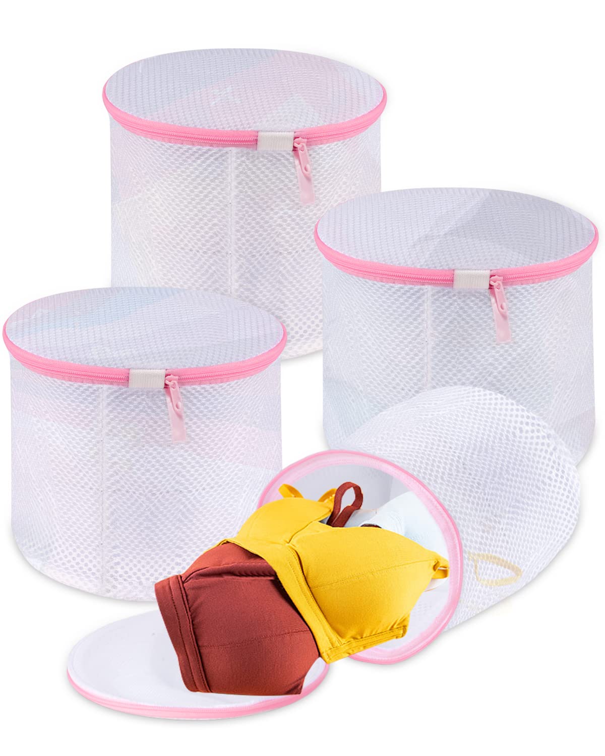 BillyBath Bh-net voor wasmachine, wasnet voor wasmachine groot, waszak voor sokken, beha's, ondergoed en lingerie, set van 4 roze beha, wasnet,16 cm * 16 cm