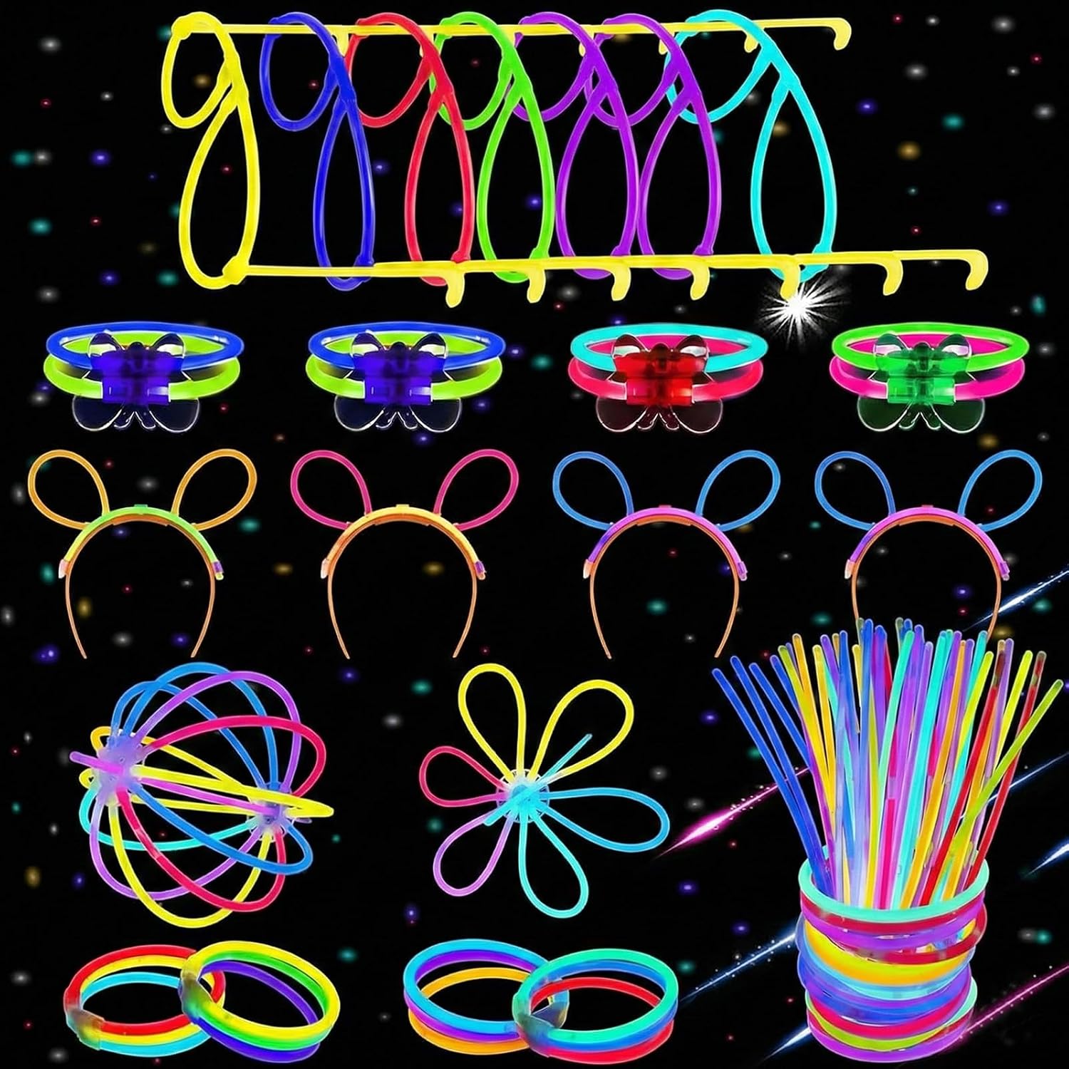 Carehabi Bâtons Lumineux Party Set-100x Enfants- avec Connecteur- Décoration et Accessoires de Fête