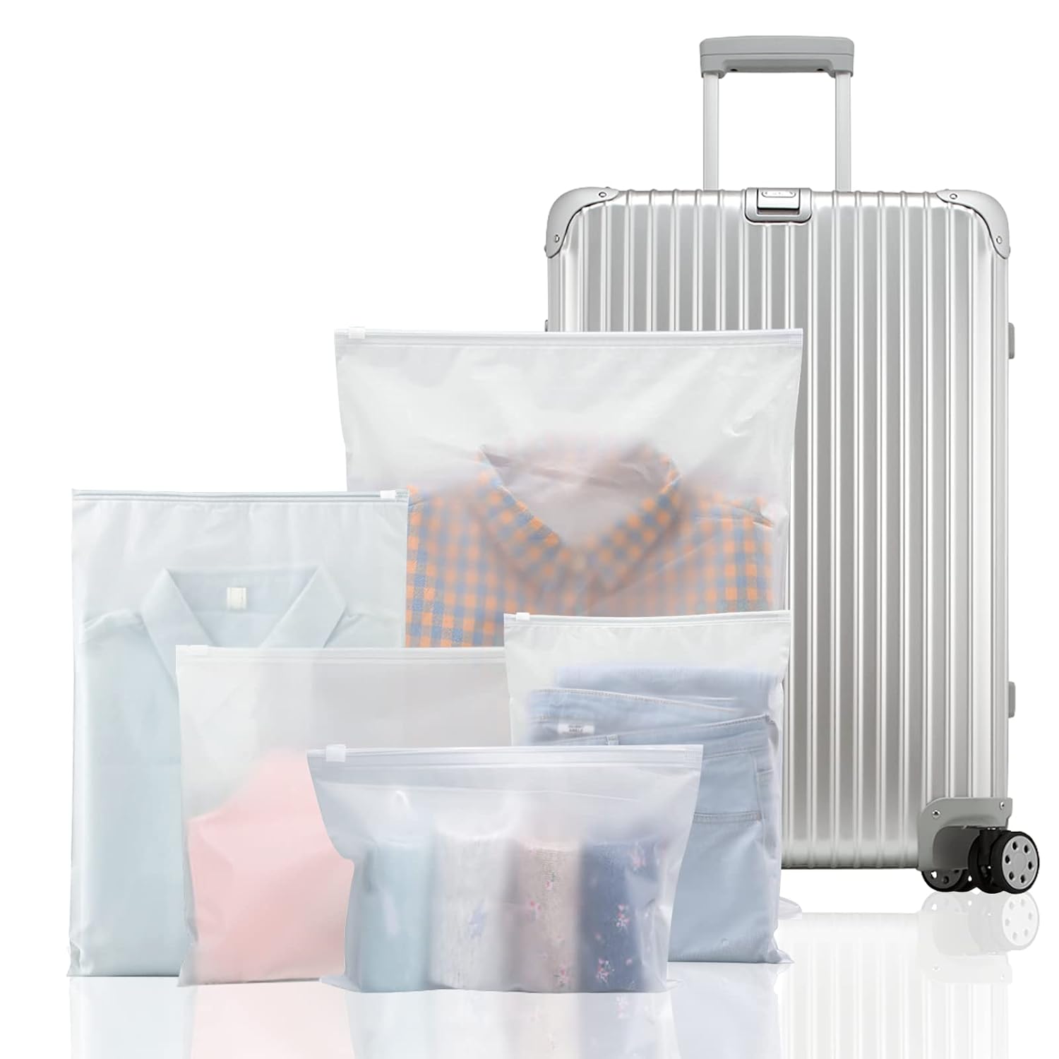 Carehabi 25 Pièces Sac de Rangement Vetement Plastique Transparent Zip, Sacs de Voyage Pochette avec fermeture éclair pour ranger des Vêtements, Sous-vêtements, Chaussures, Cosmétiques
