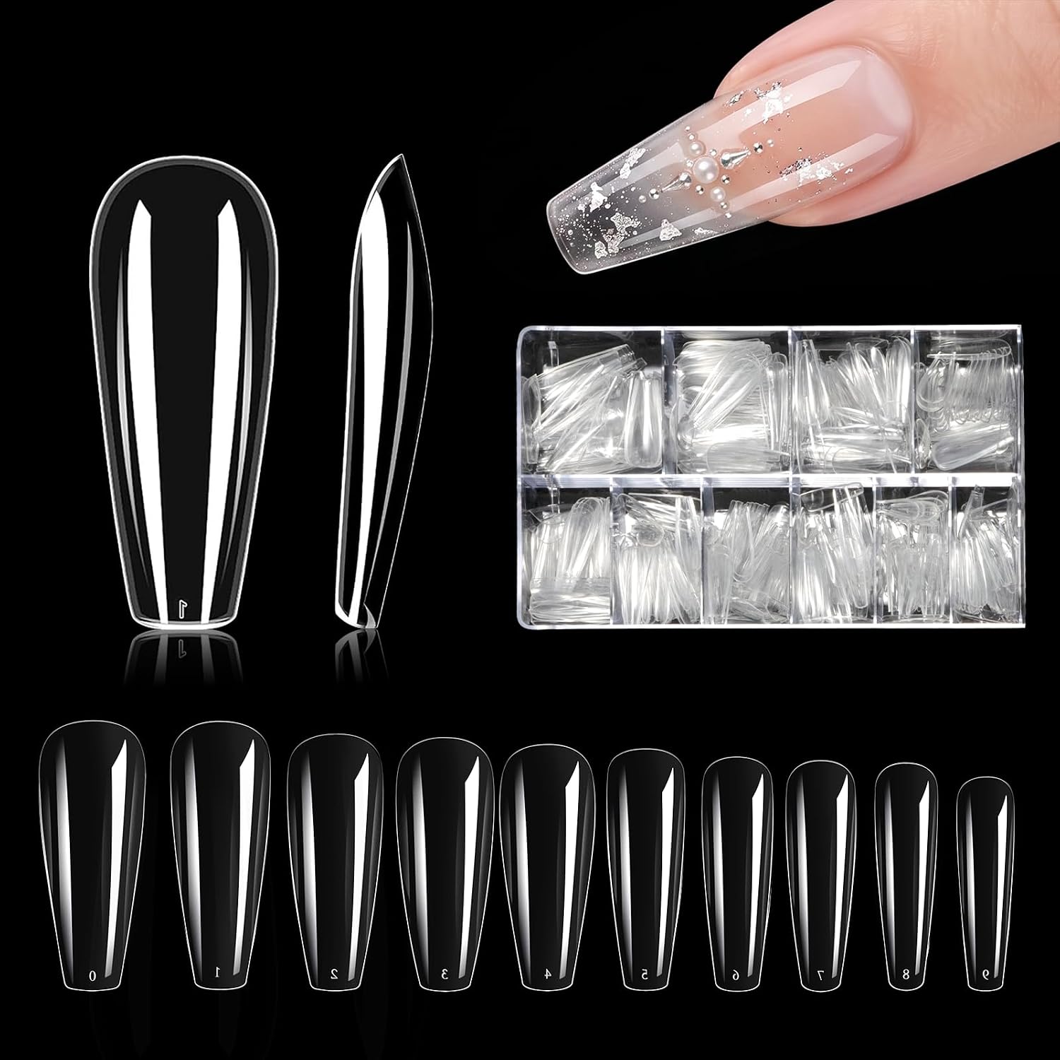 Carehabi Faux Ongles, Carehabi 500pcs Acrylique Capsules Ongles Transparent Pose Americaine Ongle Avec Valise De Rangement Pour Les Studios De Manucure Et Diy Nail Art à La Maison 10 Tailles