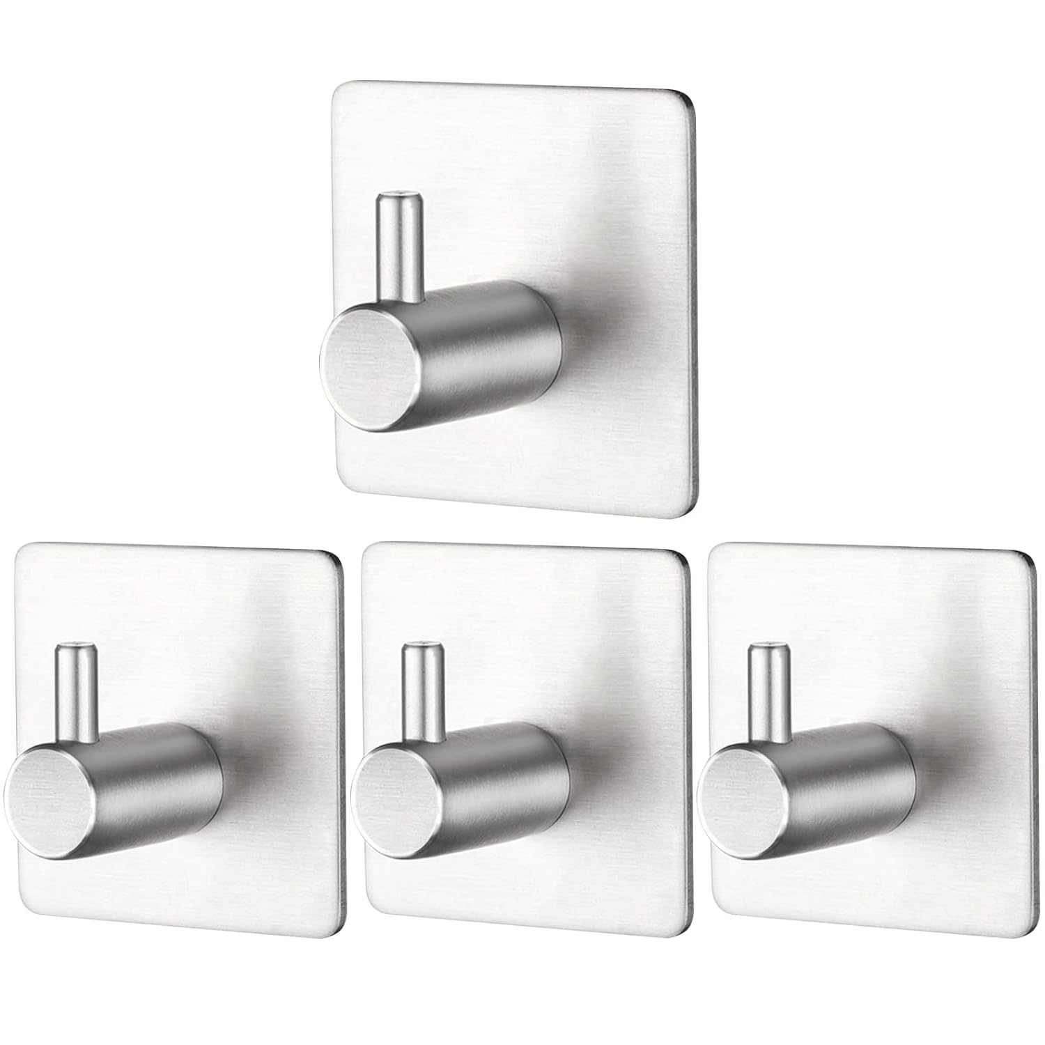 Billybath Hooks Self-Adhesive Stainless Steel Towel Holder No Drilling for Bathroom and Kitchen, Bathroom Wall Hooks, Self-Adhesive, Robust, Stable, Easy to Assemble (Pack of 4)
