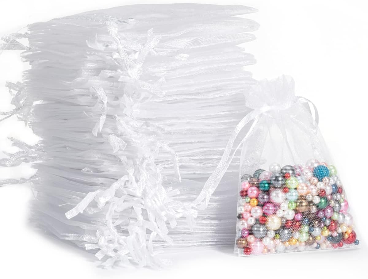Carehabi - Lot de 50 Sachets en Organza Blanc, 7 x 9 cm, Pochette Cadeau, Bijoux, Mariage et Lavande
