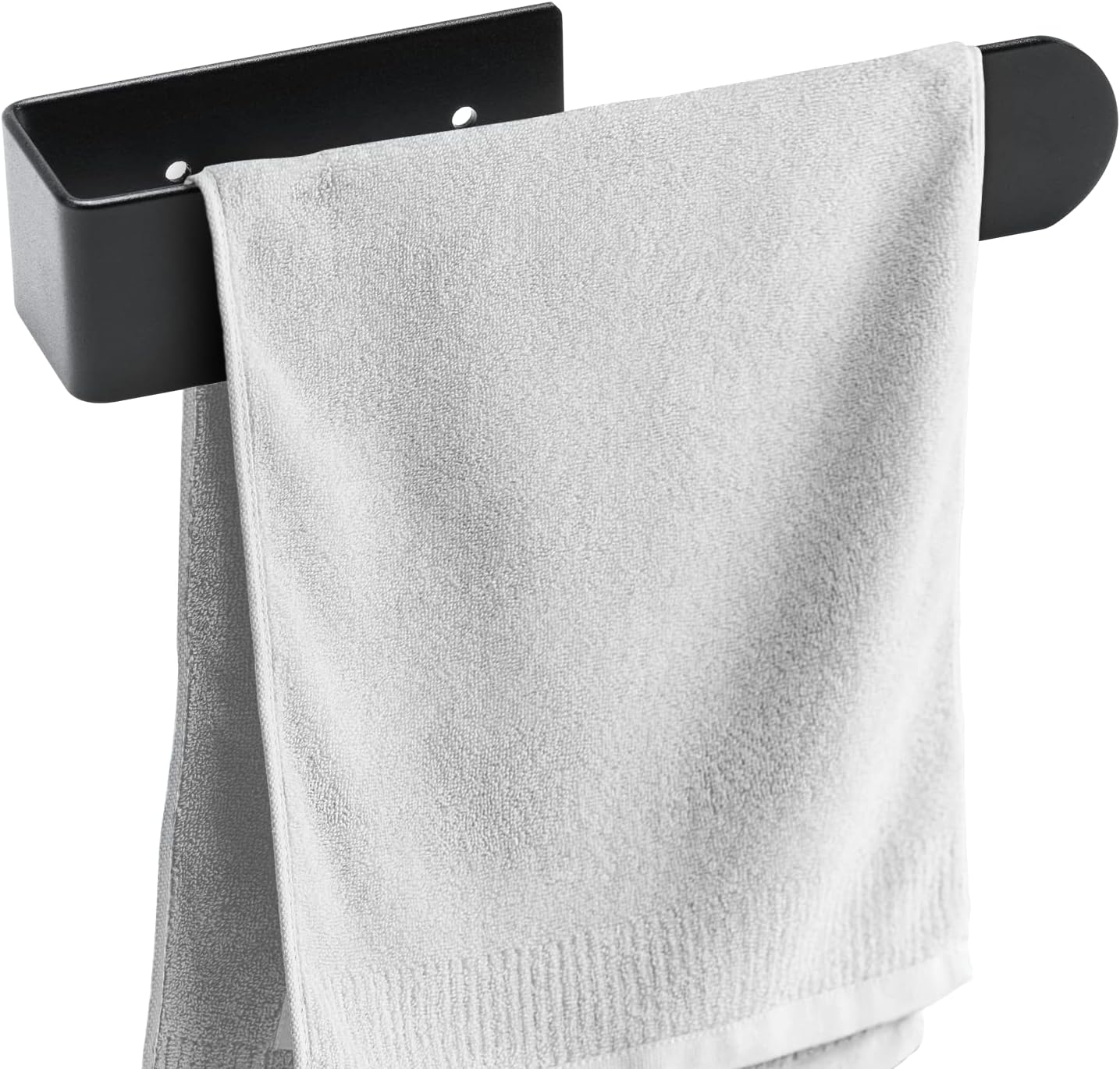BillyBath Porte Serviette Salle de Bain Noir, Porte-Serviettes Murale Adhesif sans Perçage ou Perçage Installation, Porte Torchon Autocollant Support Serviette Cuisine (20 cm)
