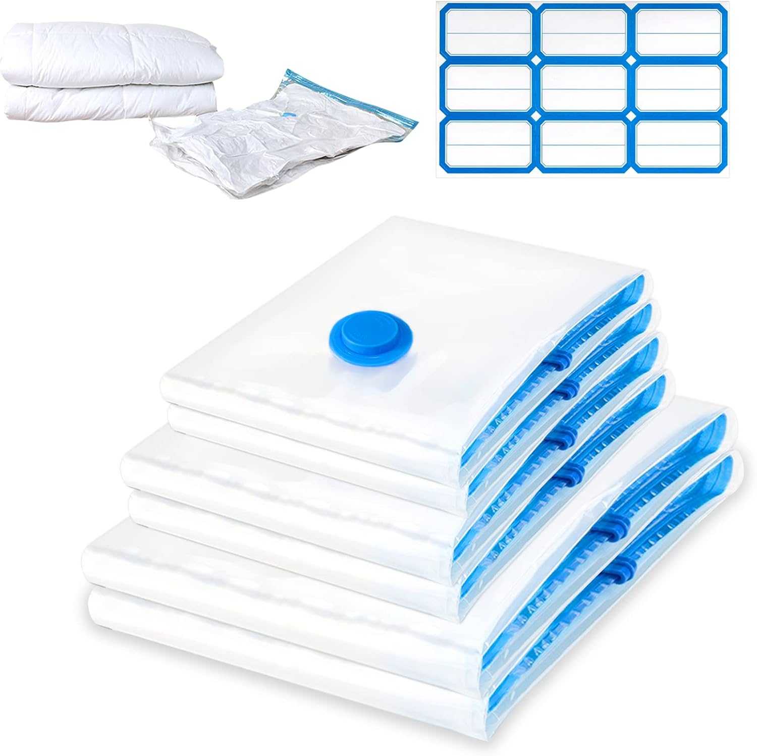 6 Pièces Sac Sous Vide Vetement Aspirateur XL L, Sac de Rangement Sous Vide 2 Jumbo 100x80cm+ 2 Grand 90x50cm+ 2 Grand 80x60cm pour ranger Coussin Draps Vêtements Couettes Hiver Oreillers