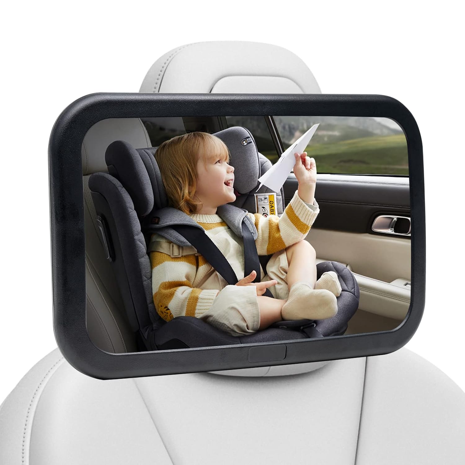 BillyBath Miroir Voiture Bébé 360 °, Grand Retroviseur Voiture Bebe Incassable Universel, Claire & Champ de Vision pour Auto Siège Arrière Appui Tête (30 x 19 cm)