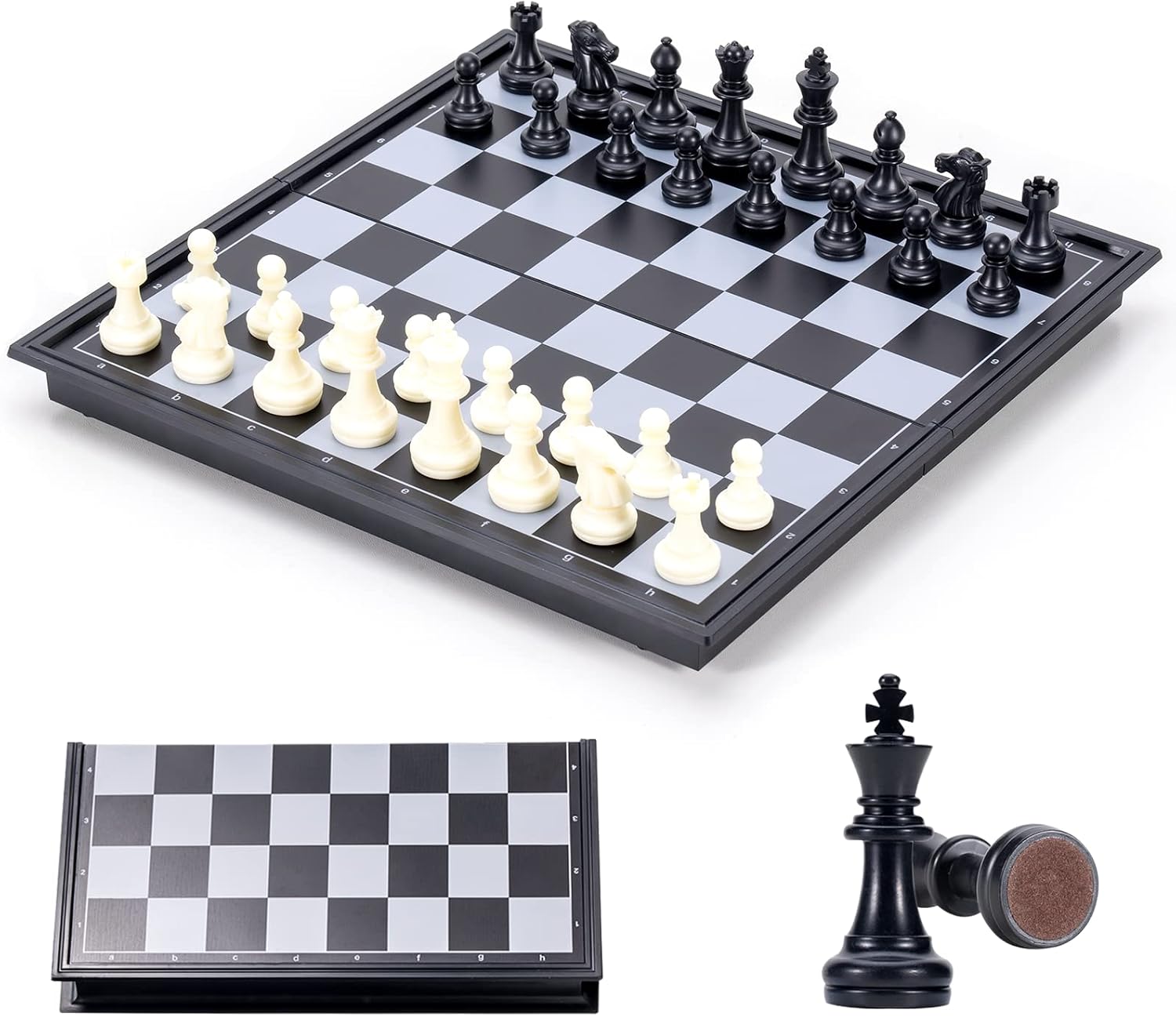 Carehabi Jeu d'échecs pour enfants - Figurines magnétiques - Portable - Pliable - Échiquier - Noir et blanc - Pour débutants en déplacement (25 × 25 cm)