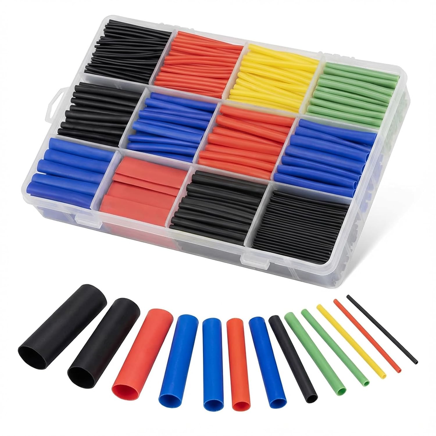 Carehabi Lot de 800 gaines thermorétractables étanches - Assortiment de tubes thermorétractables - Noir, bleu, rouge, jaune, vert - 1 à 13 mm - Pour câbles isolants