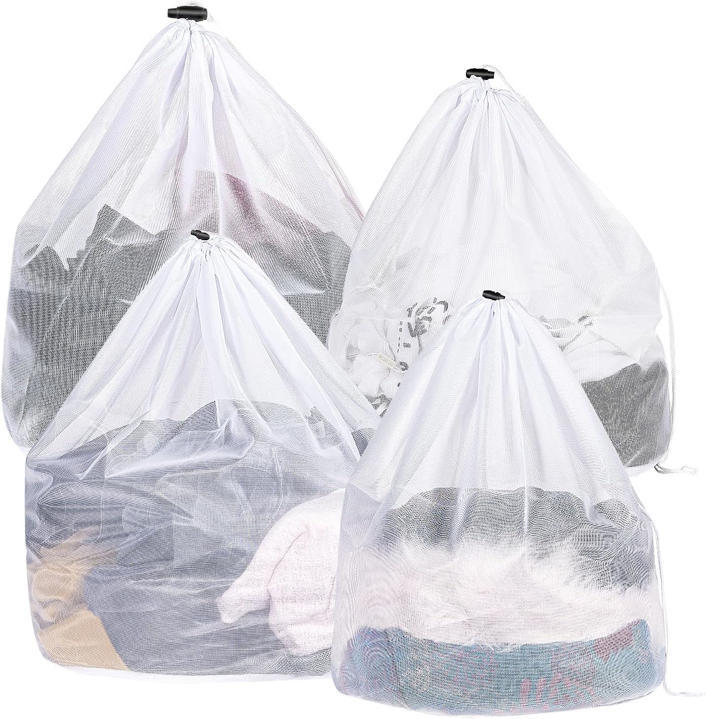 Pack of 4 Lavado Bolsas para Lavadora, Bolsas con Cordón, Bolsas de Malla Reutilizables, Bolsa para Bebés, Sujetadores y Ropa Interior (Malla Fina, 4 Tamaños)