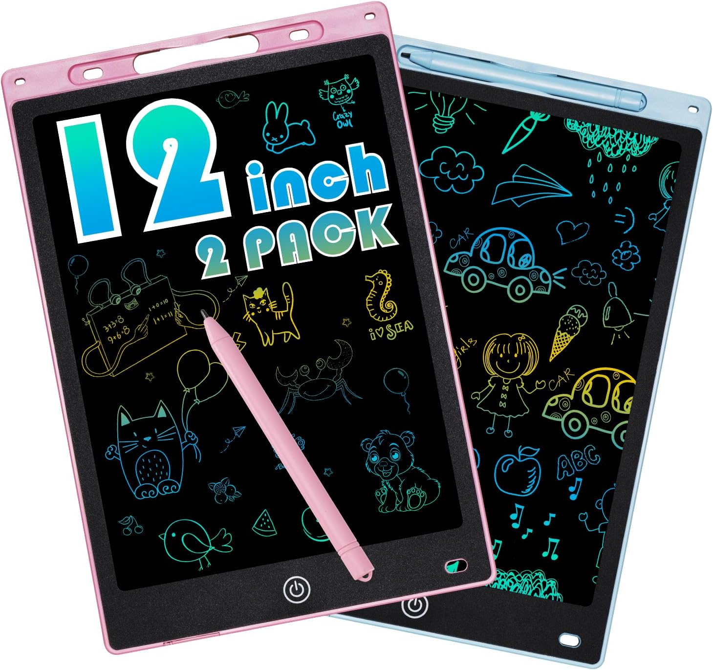 2 Pièces Tablette d'écriture LCD de 12 Pouces Coloré, Effaçable et Réutilisables pour Filles de 2-7 Ans Tablette Dessin Enfant Jouet Educatif de Filles et Garçons Cadeaux d'anniversaire Noël