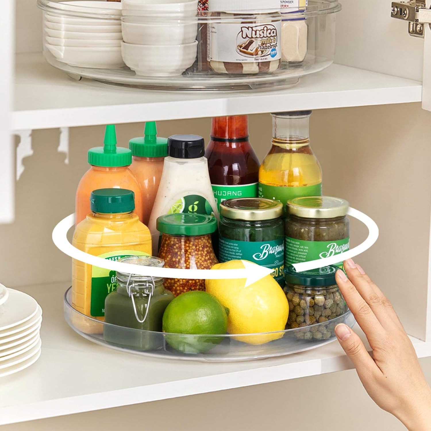 BillyBath Lazy Susan Plateau rotatif à 360° Étagère à épices rotative Support à épices Support de cuisine sans perçage pour cuisine Organiseur de cuisine