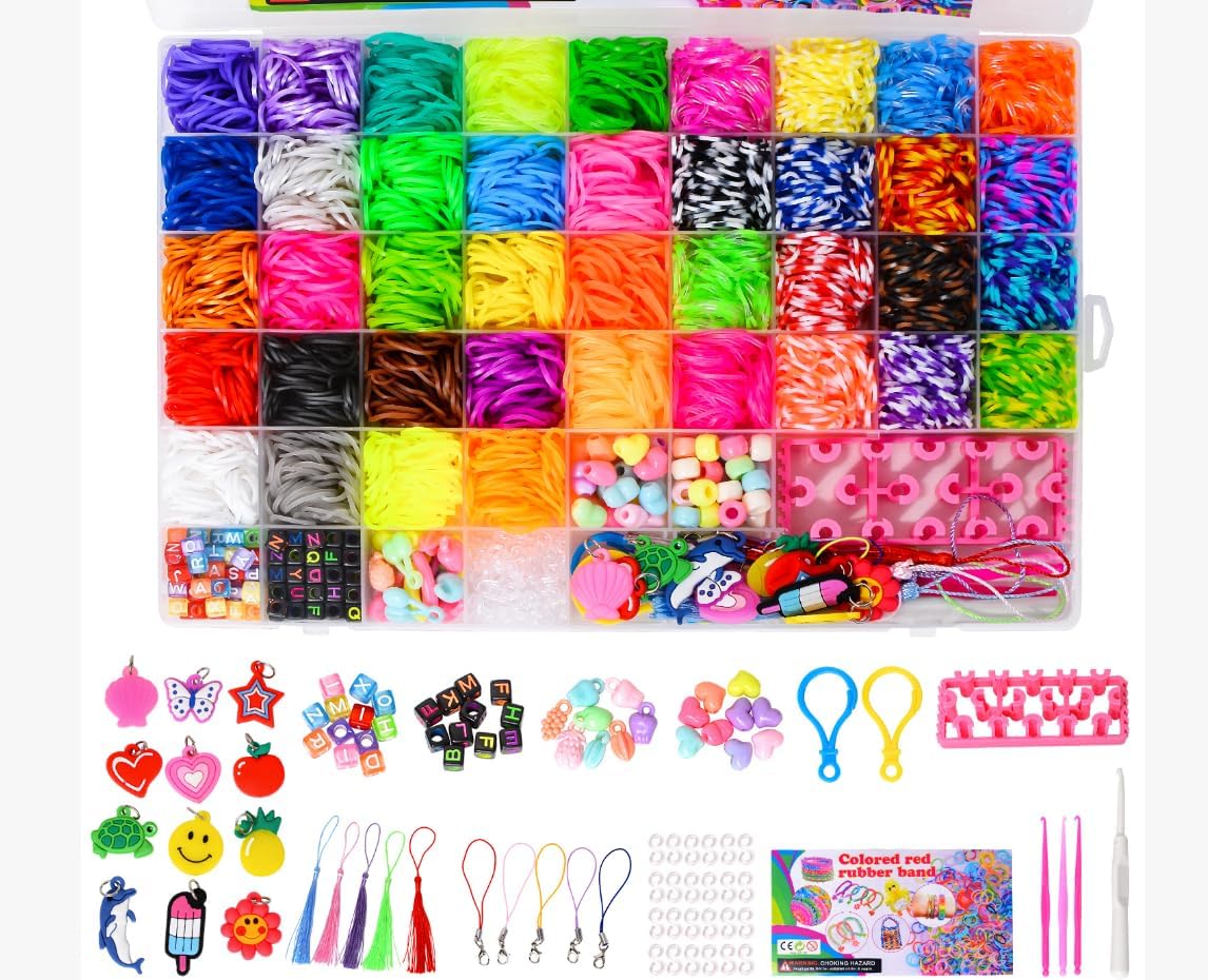Noa Home Deco Loom Lot de 5100 élastiques pour bracelets à faire soi-même, boucles colorées, accessoires avec pendentifs et accessoires, cadeau de bricolage pour enfants, garçons et filles