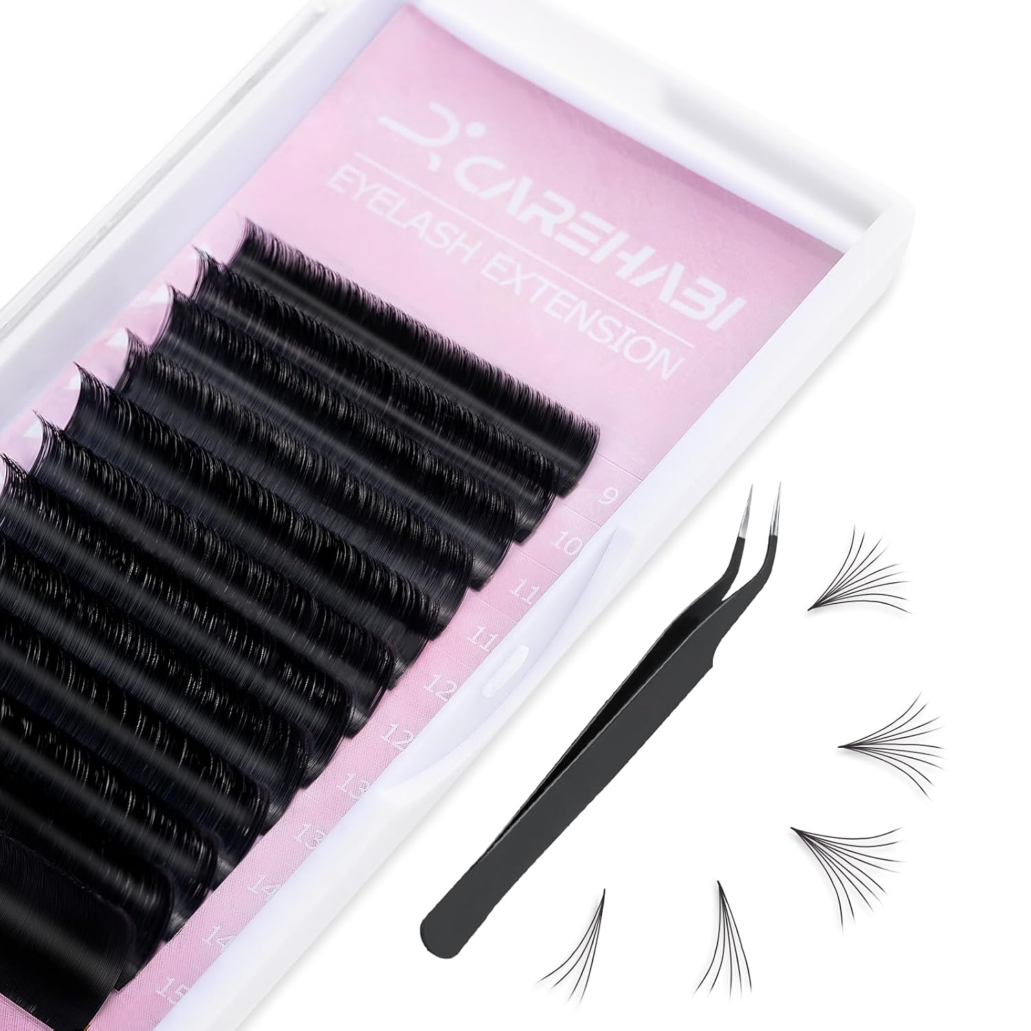 Carehabi Extension Ciglia, Ciglia Easy Fan 0,07d 9-16mm Ciglia 2d~20d Extension Ciglia Professionali Ciglia Volume Russe Extension Ciglia Fai Da Te con Pinzette