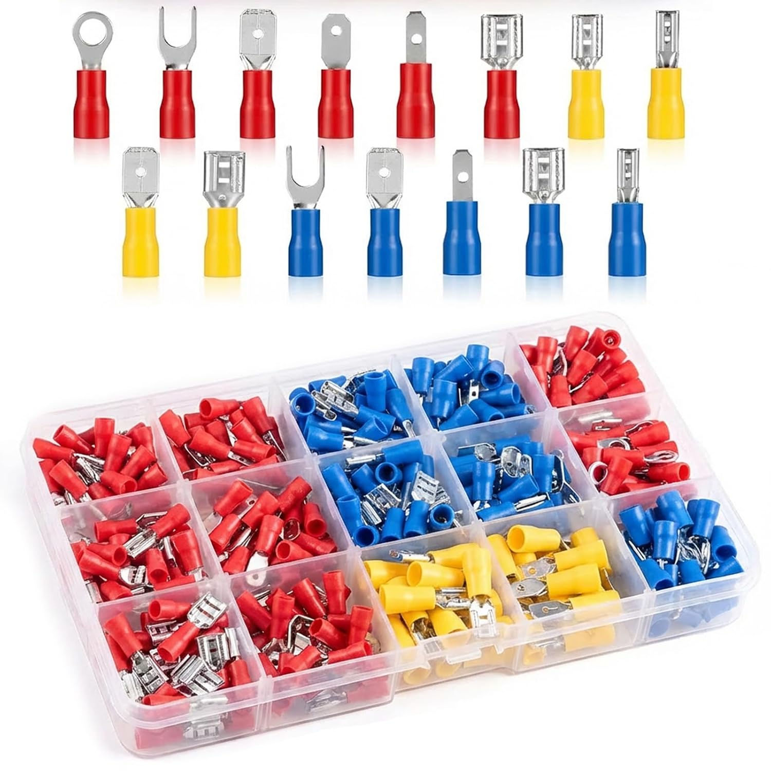 Carehabi Lot de 280 cosses de câble de 0,5 à 6,0 mm², assortiment de cosses de câble pour voiture, connecteurs à sertir, cosses plates