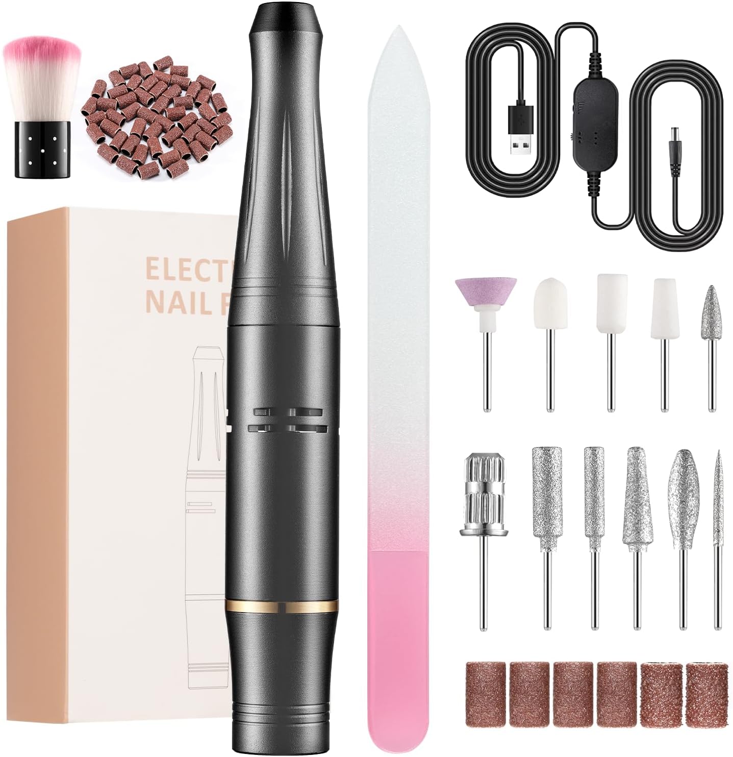 Elektrisk Nagelslip 23000RPM Professionell Nagelslipmaskin 11 i 1 Bärbar Tyst Nagelslipmaskin, Pedikyr Manikyrkit För Nybörjare Salong