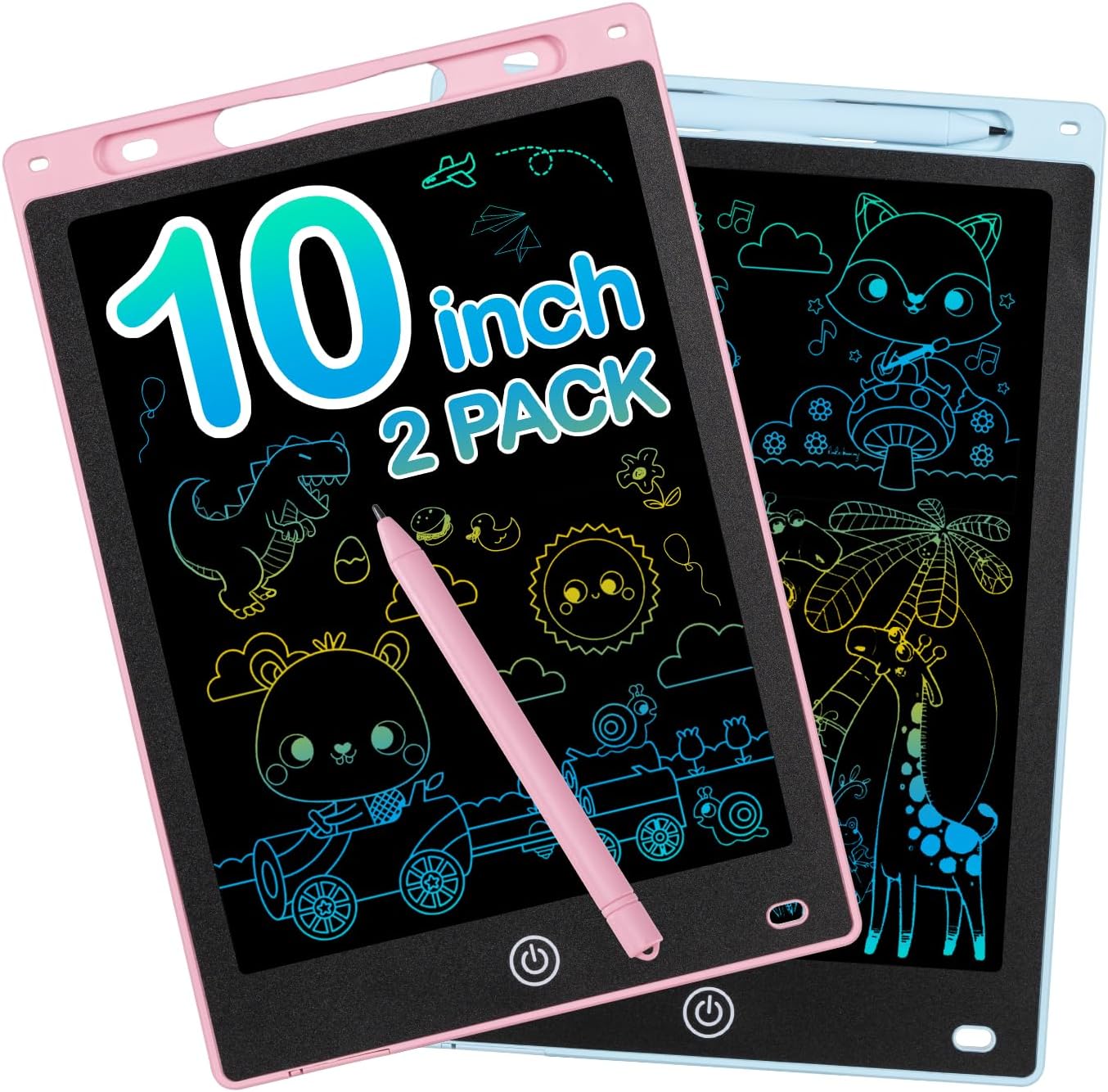 Carehabi 2 Pièces Tablette d'écriture LCD de 10 Pouces Coloré, Effaçable et Réutilisables pour Filles de 2-7 Ans Tablette Dessin Enfant Jouet Educatif de Filles et Garçons Cadeaux d'anniversaire Noël