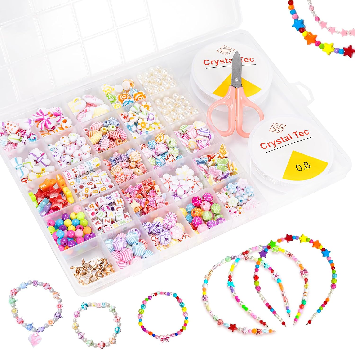 Carehabi Kit de perles pour bricolage et fabrication de bijoux pour filles - Chaînes pour enfants et filles - Bracelets d'amitié pour Noël, anniversaires, fêtes