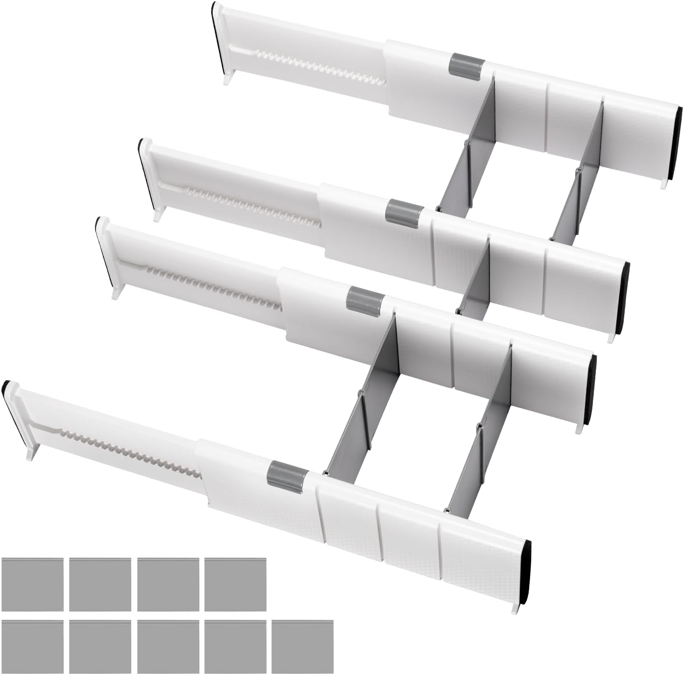 Système d'organisation de tiroir réglable - Système de séparation de tiroir de cuisine avec 9 inserts pour cuisine, salle de bain, chambre à coucher - 27 à 44 cm - 4