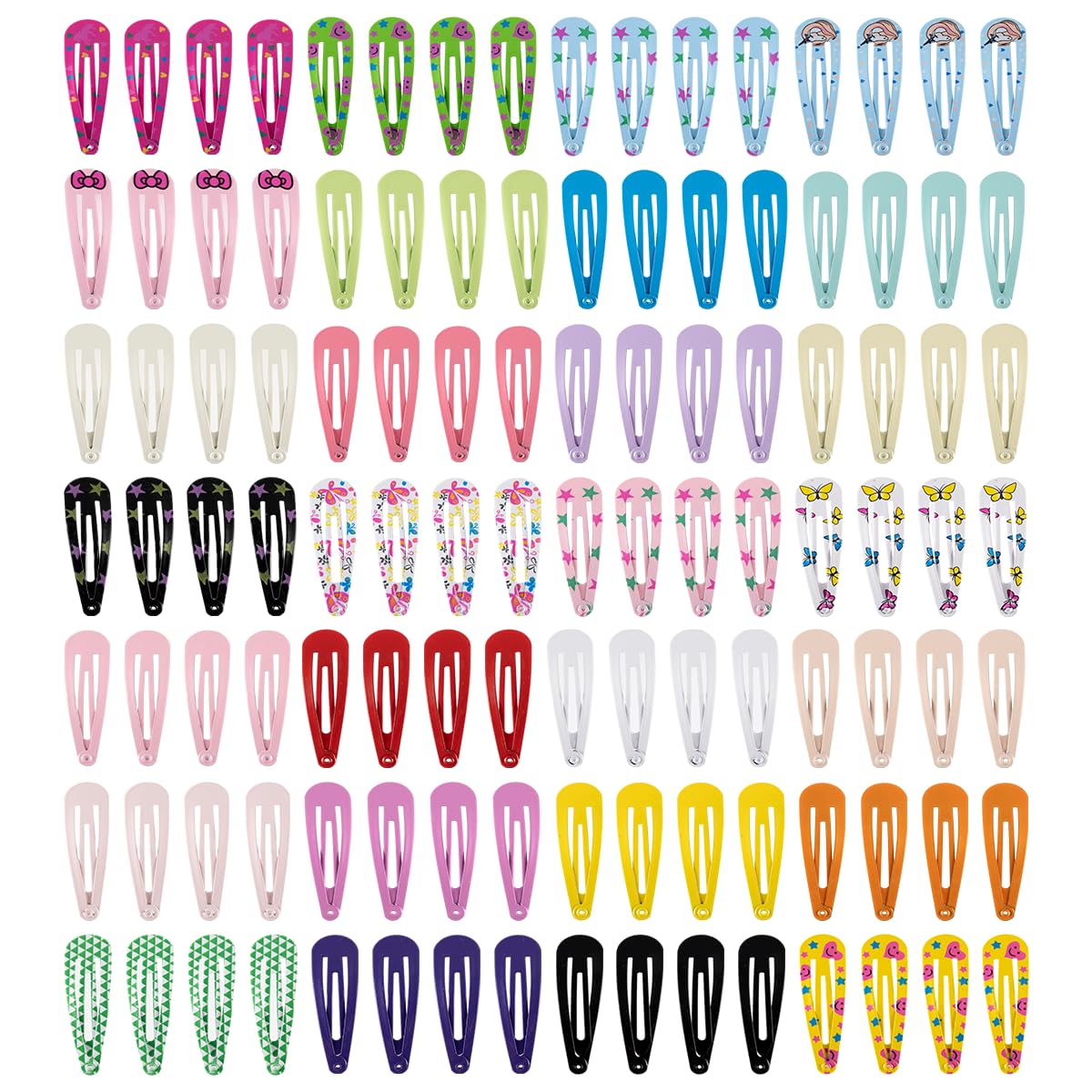 Lot de 120 barrettes à cheveux mignonnes de 5 cm - Avec bouton en métal - Couleur bonbon - Cadeau pour fête d'anniversaire - 30 styles (imprimés et uni)