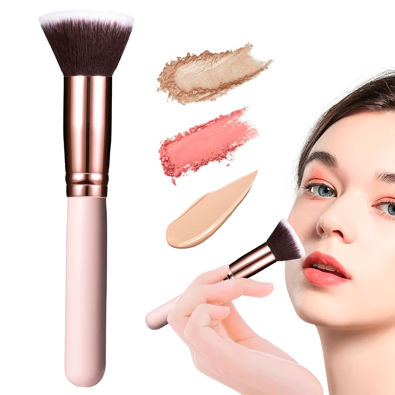 Pinceau Fond de Teint Pinceau Fond de Teint Fluide Pinceau de Maquillage Pinceau Contouring Poils Synthétiques pour le Mélange Liquide, Poudre, Blush, Crème ou Poudre Cosmétique Sans Défaut