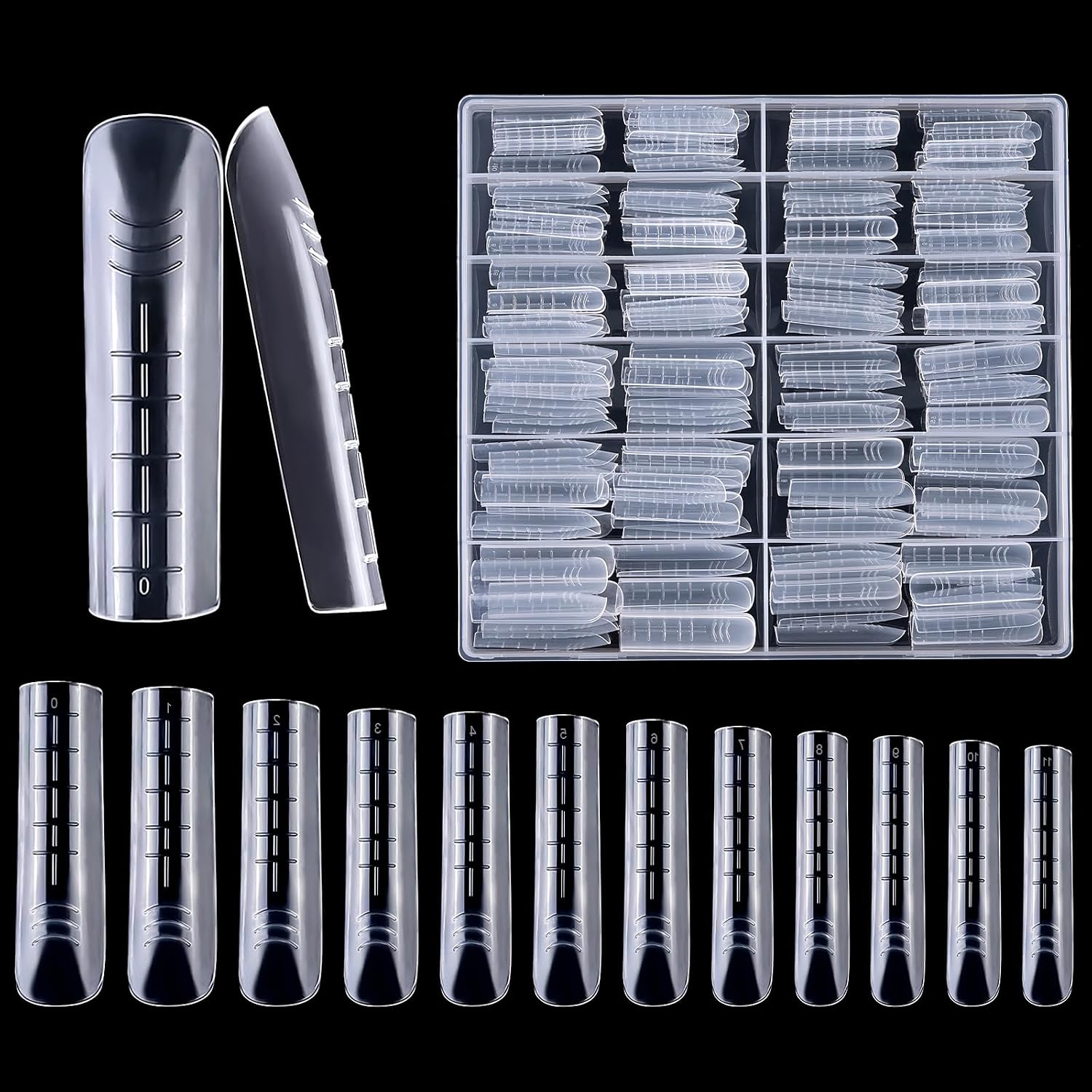 Kiperline Faux Ongles, 240 Pièces Faux Ongles Capsule Ongles Acrylique,Nail d'extension Kit Professionnelles pour Les Studios De Manucure Et Diy Nail Art à La Maison 12 Tailles- Transparent