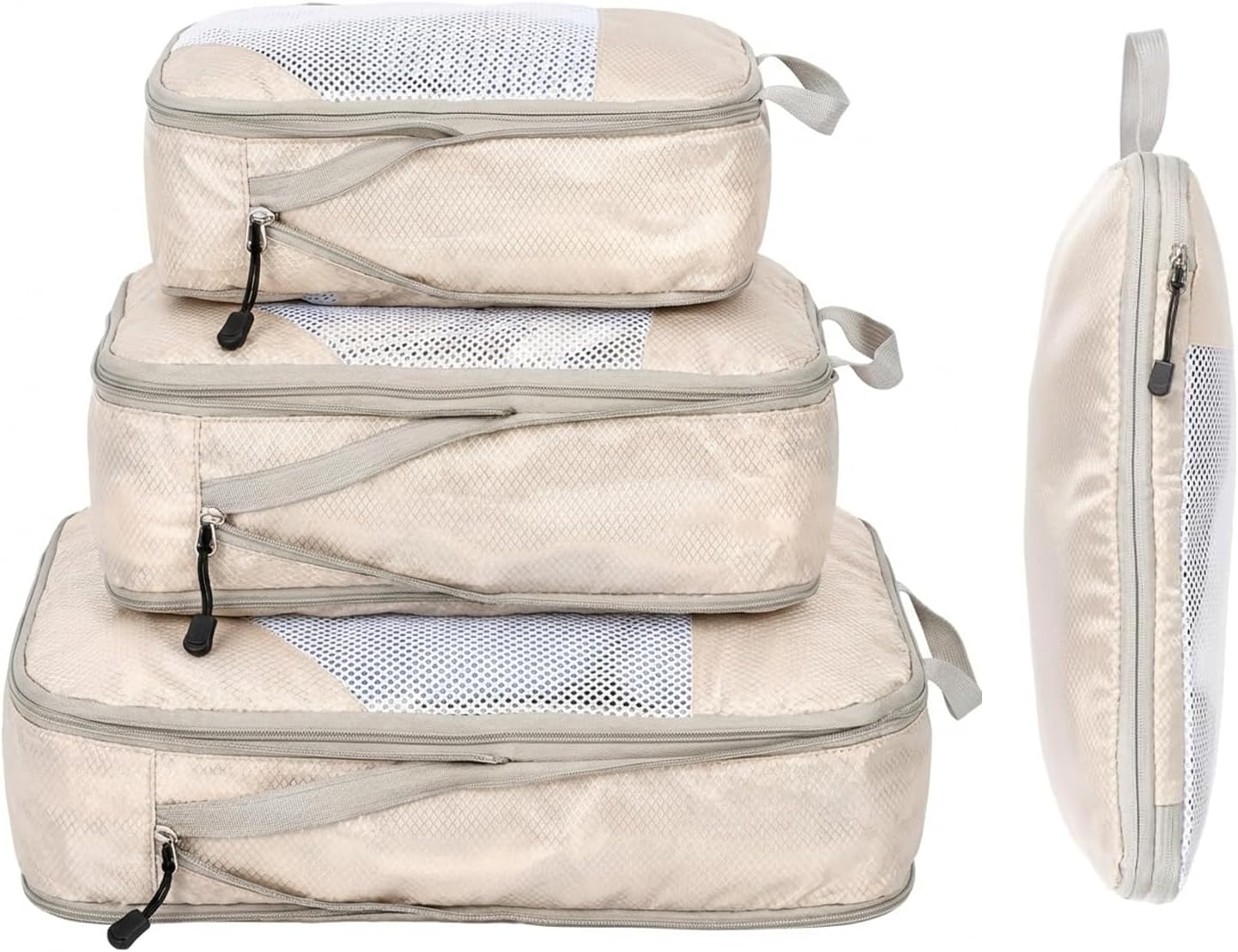 Organisateur Valise Rangement Valise Organisateur Sac de Compression Voyage Organisateur de Valise Imperméable Bagage Sac Compression pour Voyage Maquillqage Vêtement Pochette Voyage, Beige 3 Pièces
