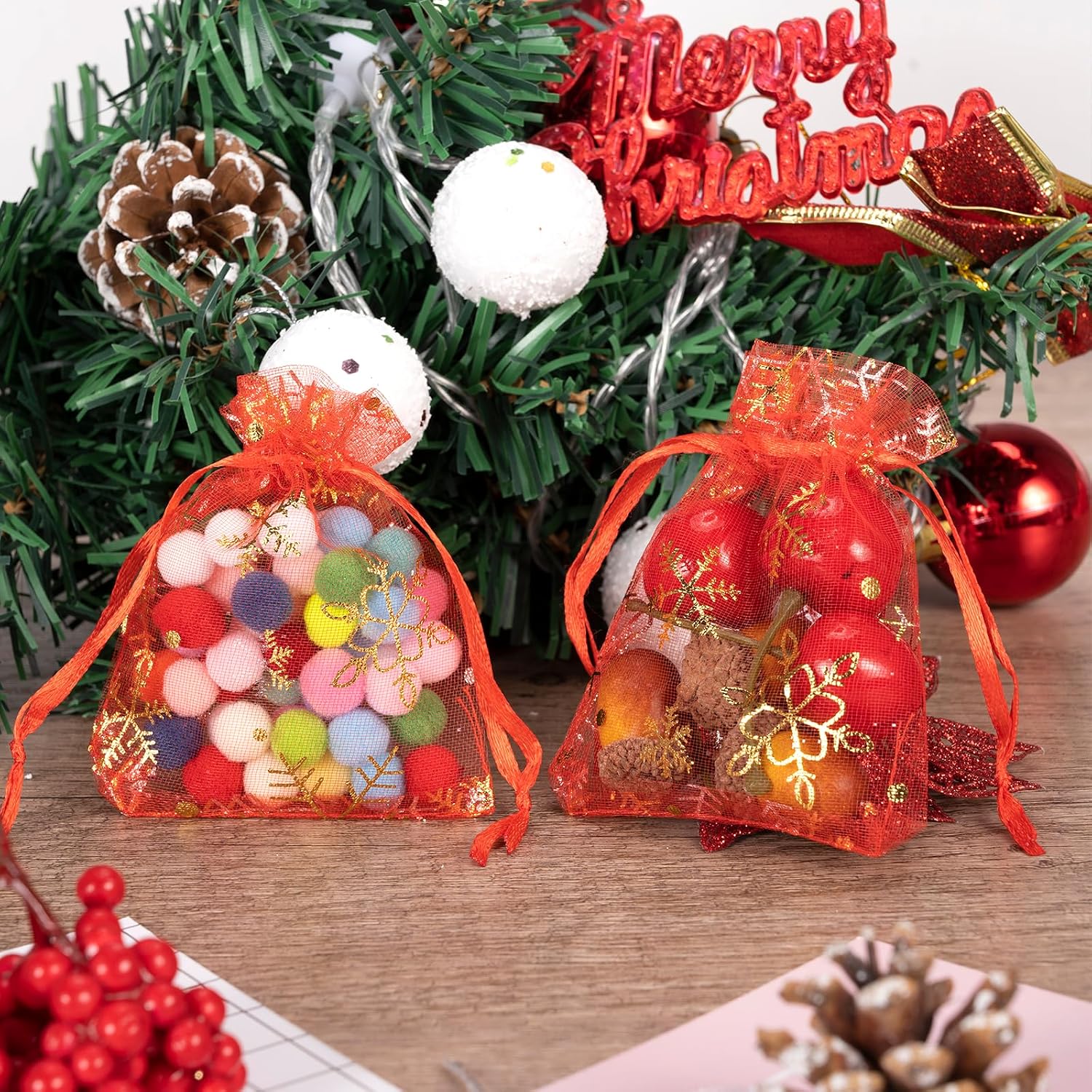 Carehabi Pochette Bijoux Cadeau Noël Lot de 100 sachets en organza Rouge 10 x 15 cm cadeau en organza, pochette à bijoux, sachets de mariage, lavande, faveur de mariage