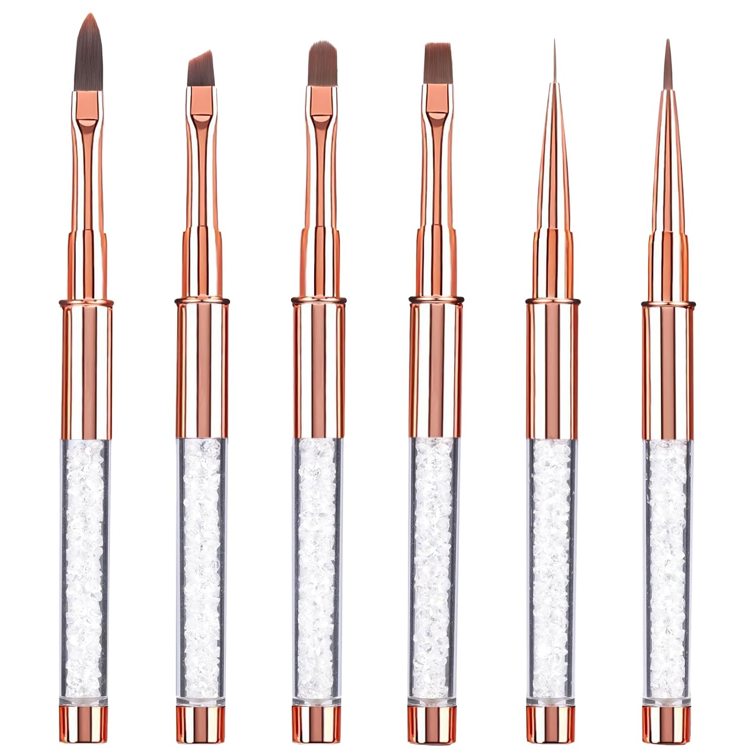 Kiperline Pinceau Nail Art Ongles Gel, 6 Pièce Professionnel avec Capuchon Bouchon, Pinceaux pour Vernis Semi Permanent U V Construction Kit Pinceau pour les Débutants Professionnels