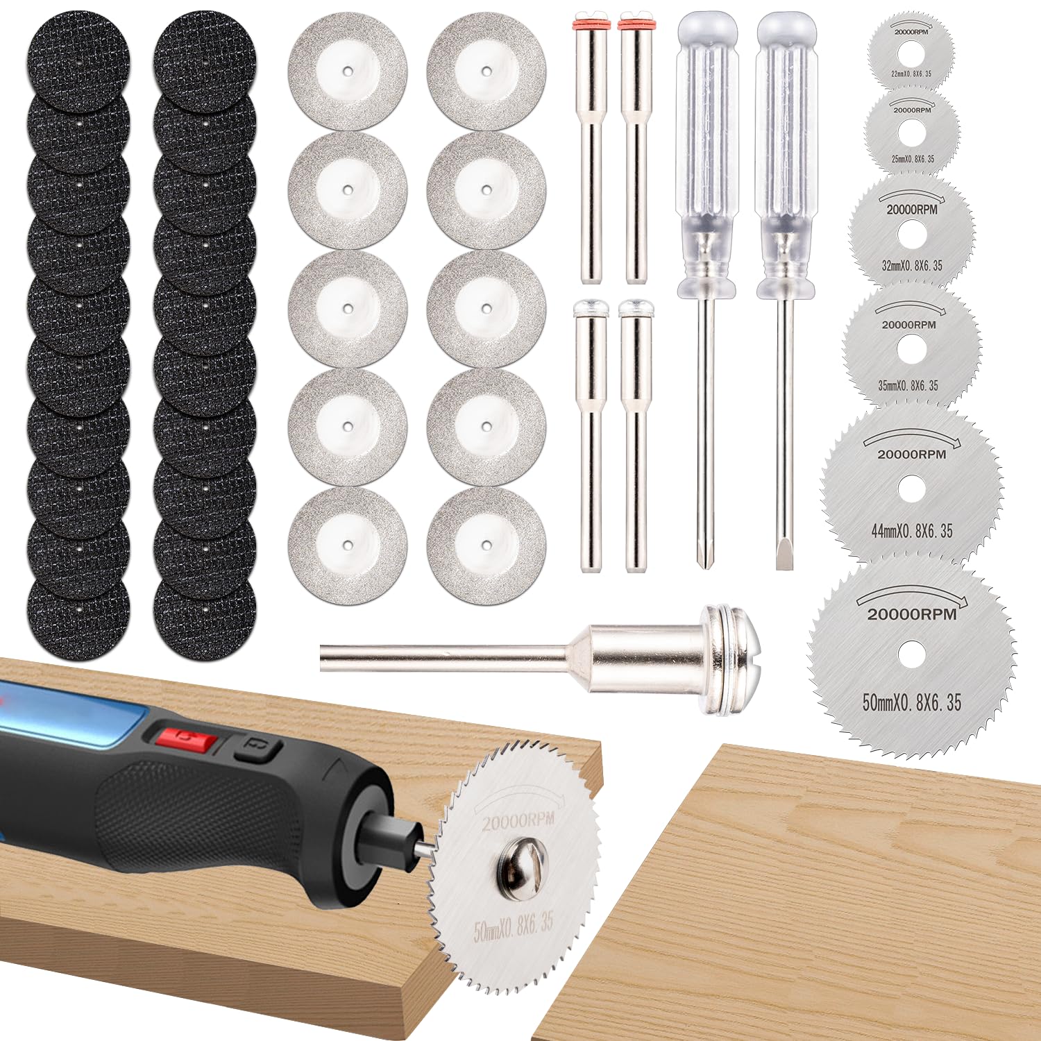 Sägeblätter, 44 Stück Sägeblätter, Kreissägeblatt-Satz, Zubehör-Sägeblatt-Satz für Holz, Glas, Kunststoff, Aluminium und dünnes BlechMulti-Tool-Reparatur-Werkzeugsatz, Rotationswerkzeuge