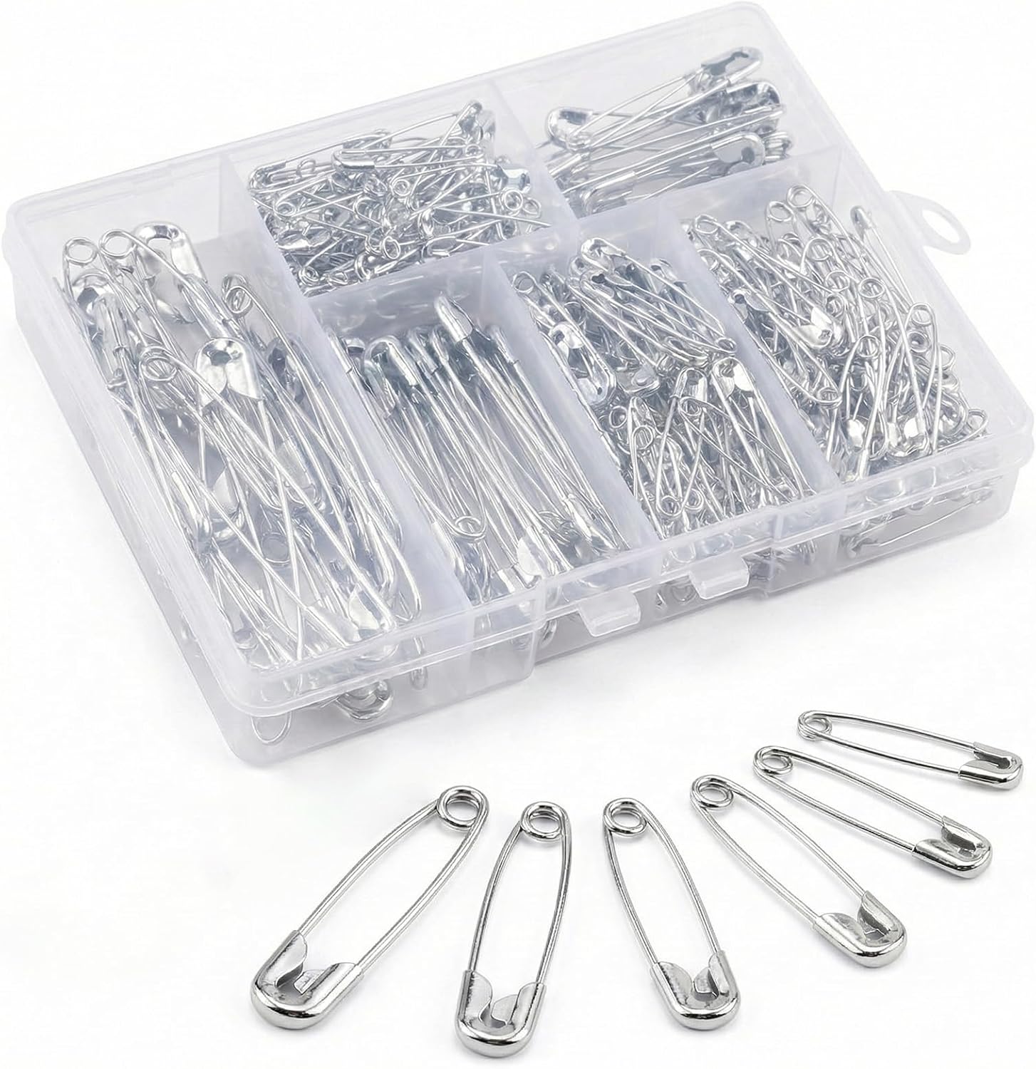 Kiperline Lot de 300 épingles à nourrice - 6 tailles de 18 à 53 mm - Résistantes à la rouille - Épingles à nourrice durables pour vêtements, artisanat, couture