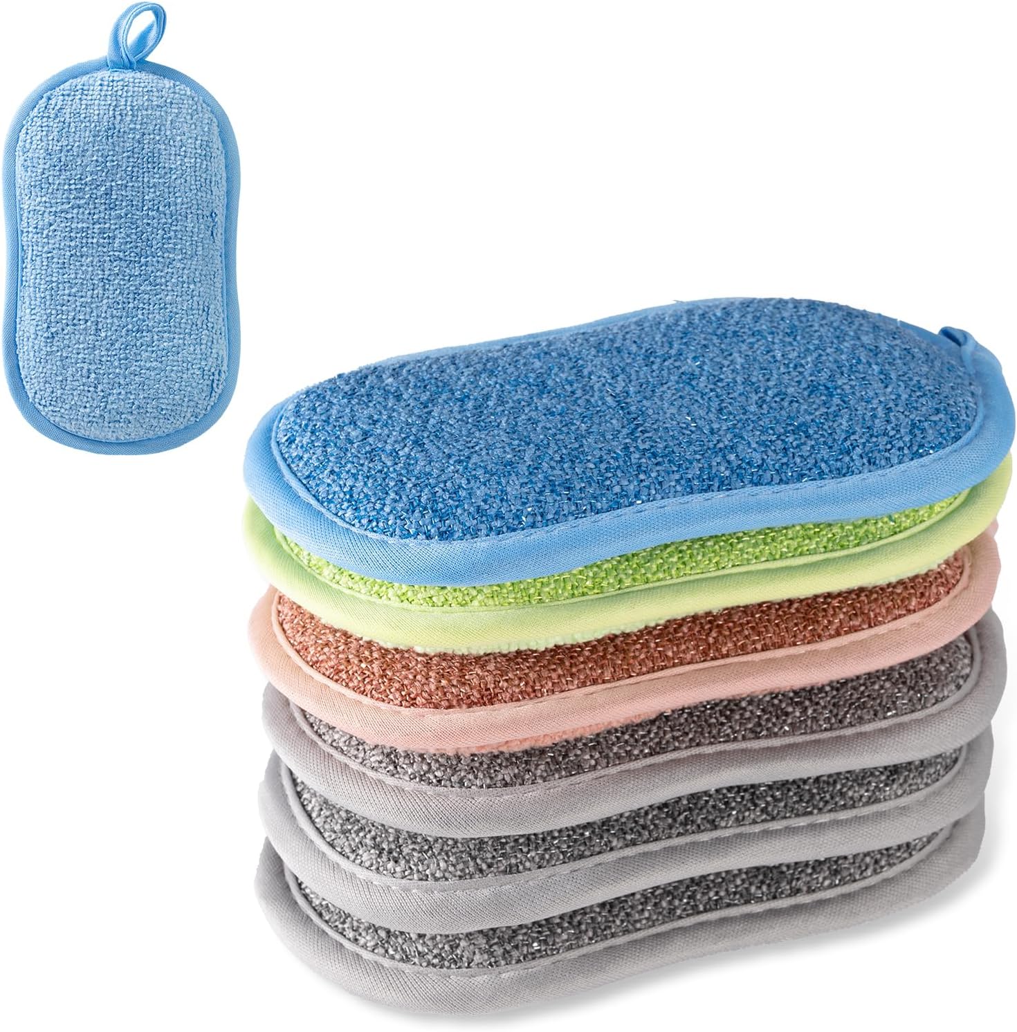 Lot de 6 éponges à vaisselle lavables en microfibre - Réutilisables - Un côté rugueux et un côté doux pour casseroles, poêles, vaisselle - 16 x 9,5 cm