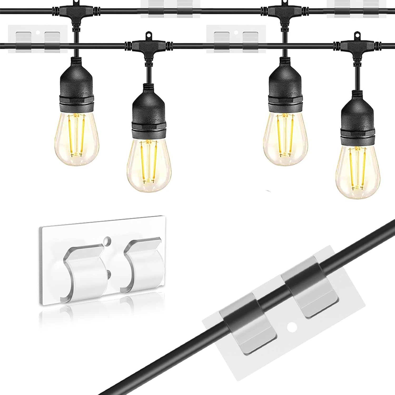 30 soportes para cables, clips de cable para exteriores, organizador de cables, clips autoadhesivos, gestión de cables, decoración, ganchos para fijación de cables, cadena de luces - transparente