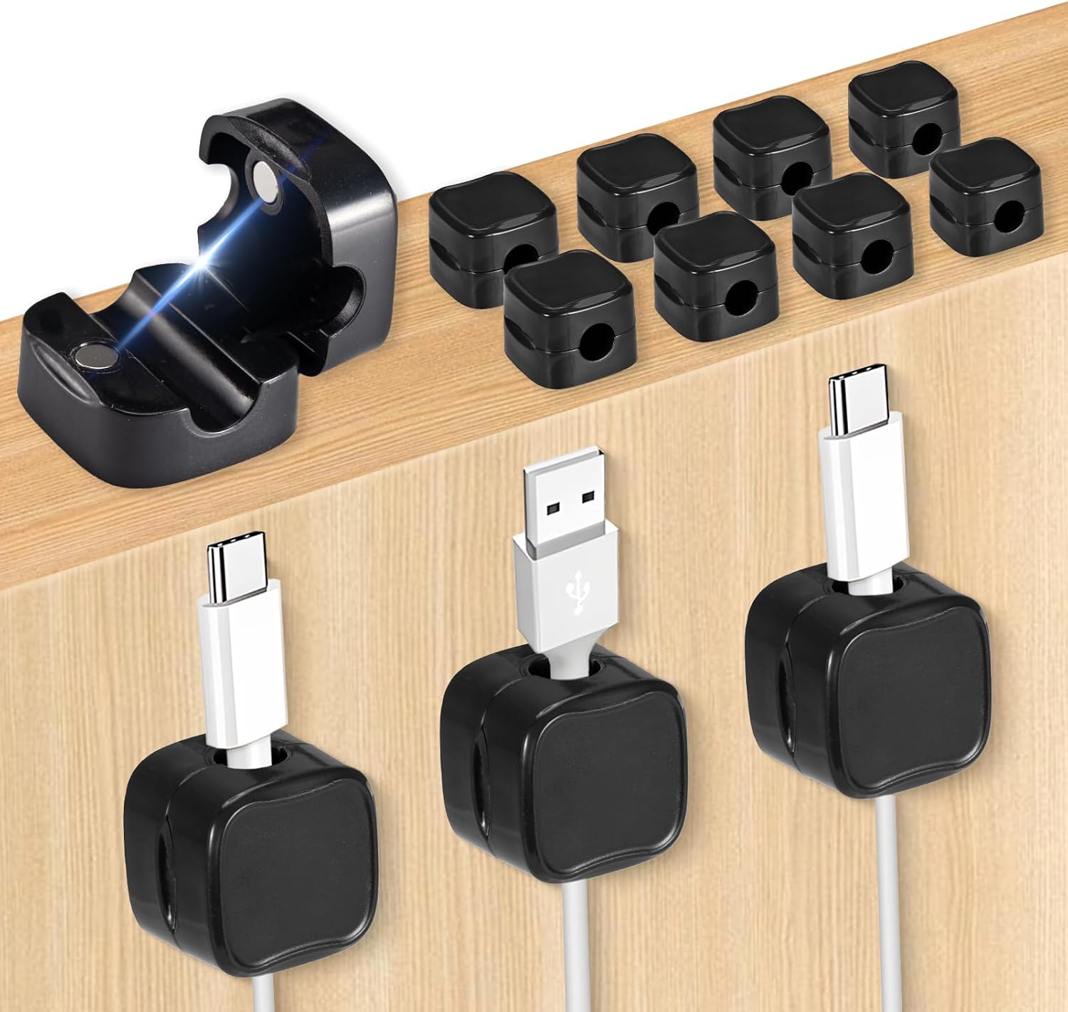 12 stycken magnetiska kabelhållare kabelorganiserare kabelhantering självhäftande kabelhållare för skrivbord, nattduksbord, laddare, hörlurar etc.