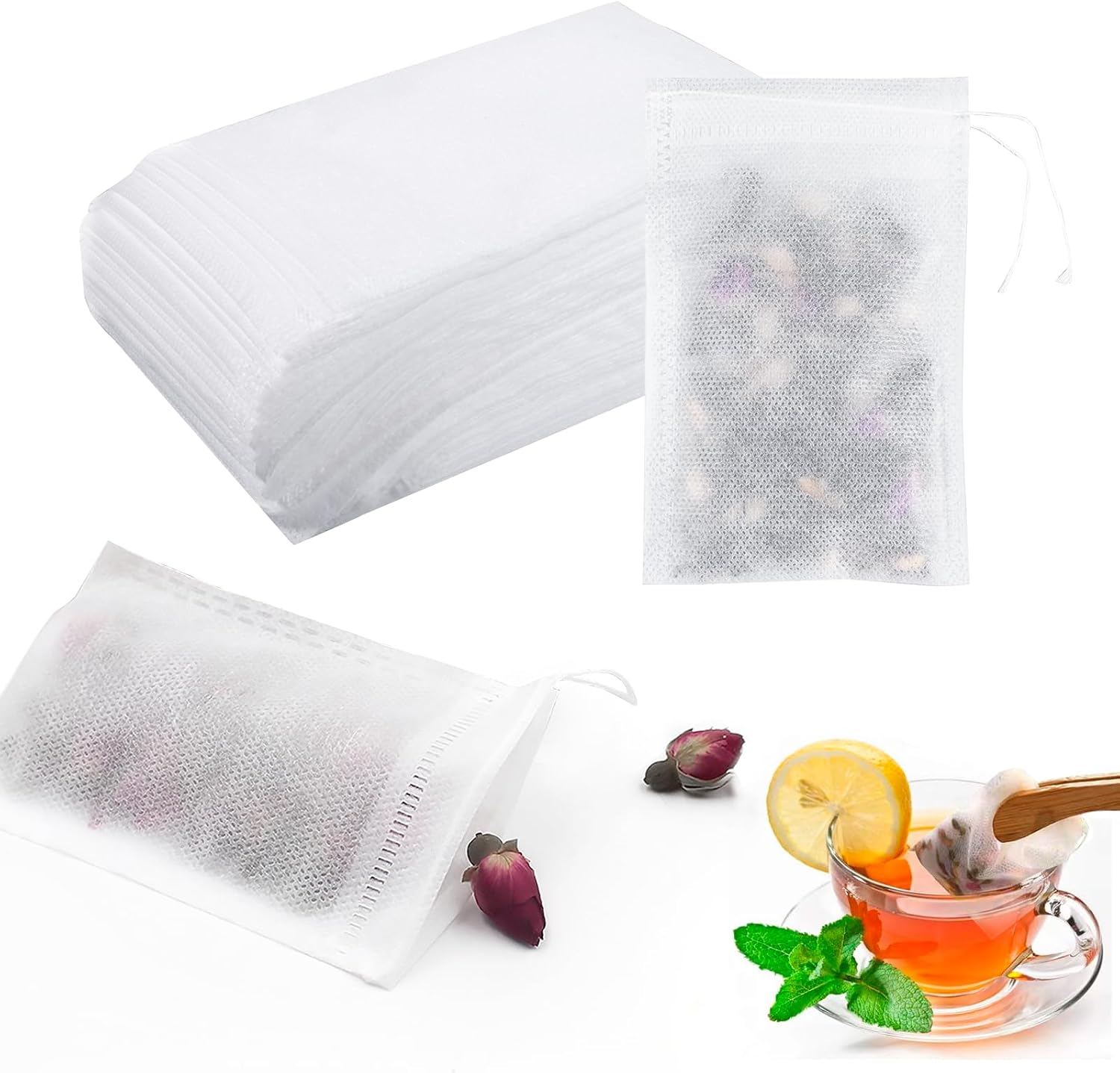 200Pièces Sachet pour Thé, Sachet De Thé 7 * 9CM Sachet De The A Remplir Jetable Sachets Thé Jetables avec Cordon pour Le Thé, Le Thé De Fleurs, Le Café, Les Épices, Etc. (7 * 9CM)