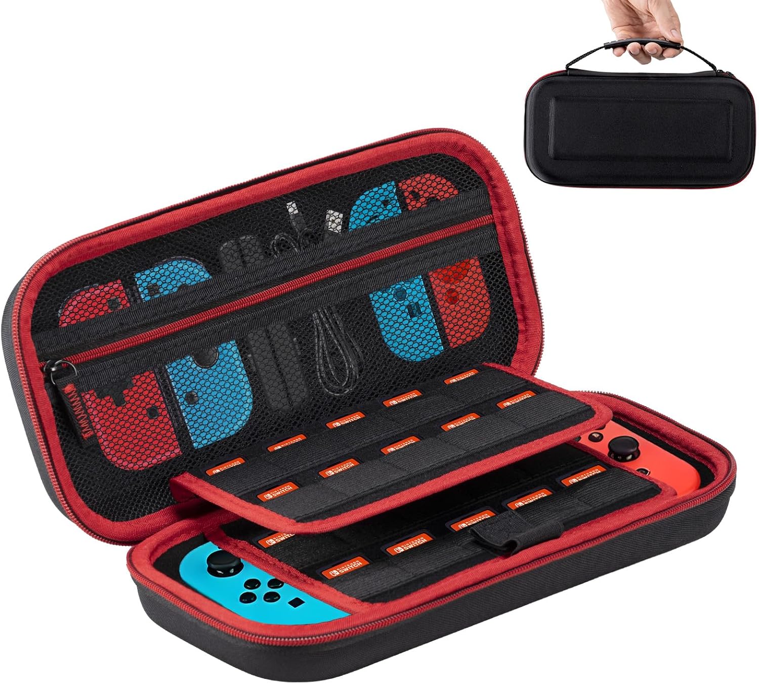 Carehabi Étui compatible avec Nintendo Switch et New Switch OLED, étui rigide OLED avec rangement pour 19 cassettes de jeu Switch, noir, Noir , Organiseur de sac