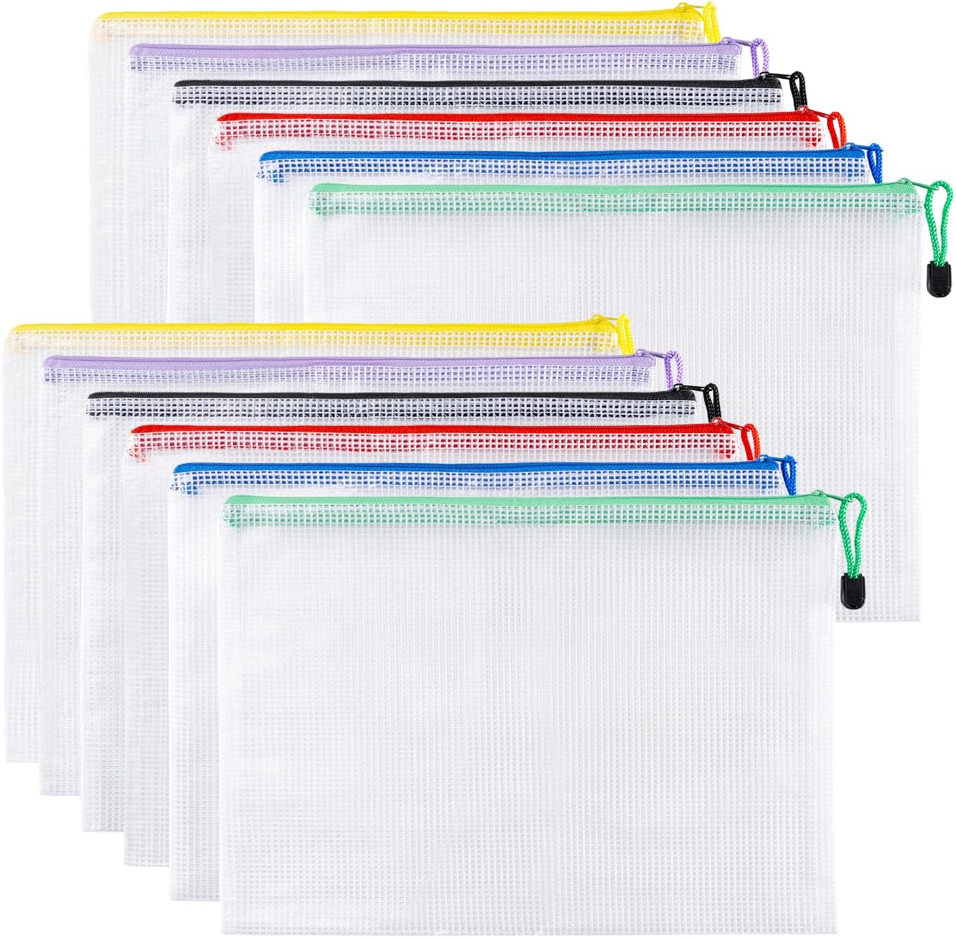 Carehabi Lot de 12 porte-documents A4 avec fermeture éclair - Étanche - En maille - Plastique - Pour documents, cosmétiques, accessoires de voyage
