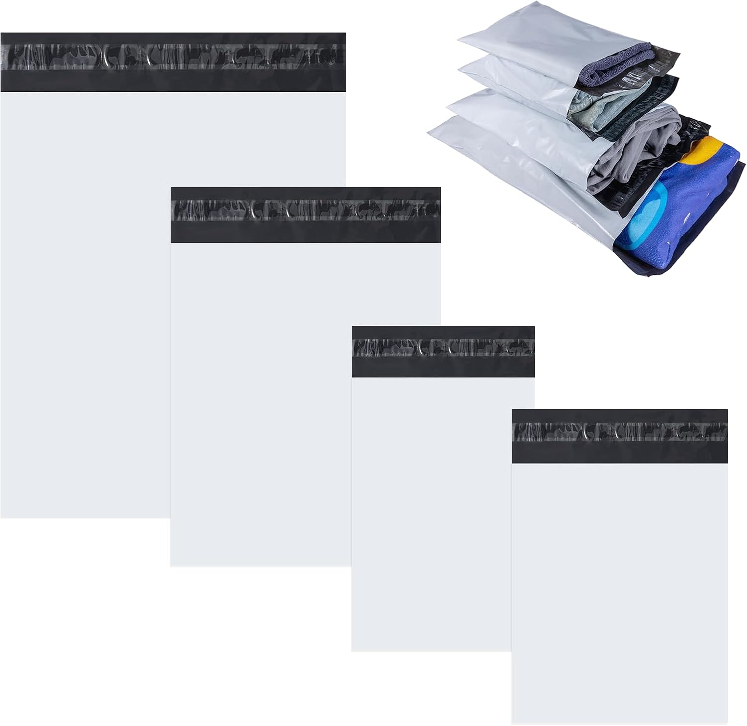 Pack of 100 Plastic Envelopes, Packaging Packages, Packages, Vinted Packages, Clothing, Airtight Bags, Stickers (4 Sizes (17 x 30 and 20 x 30 and 25 x 35 and 32 x 42 cm)