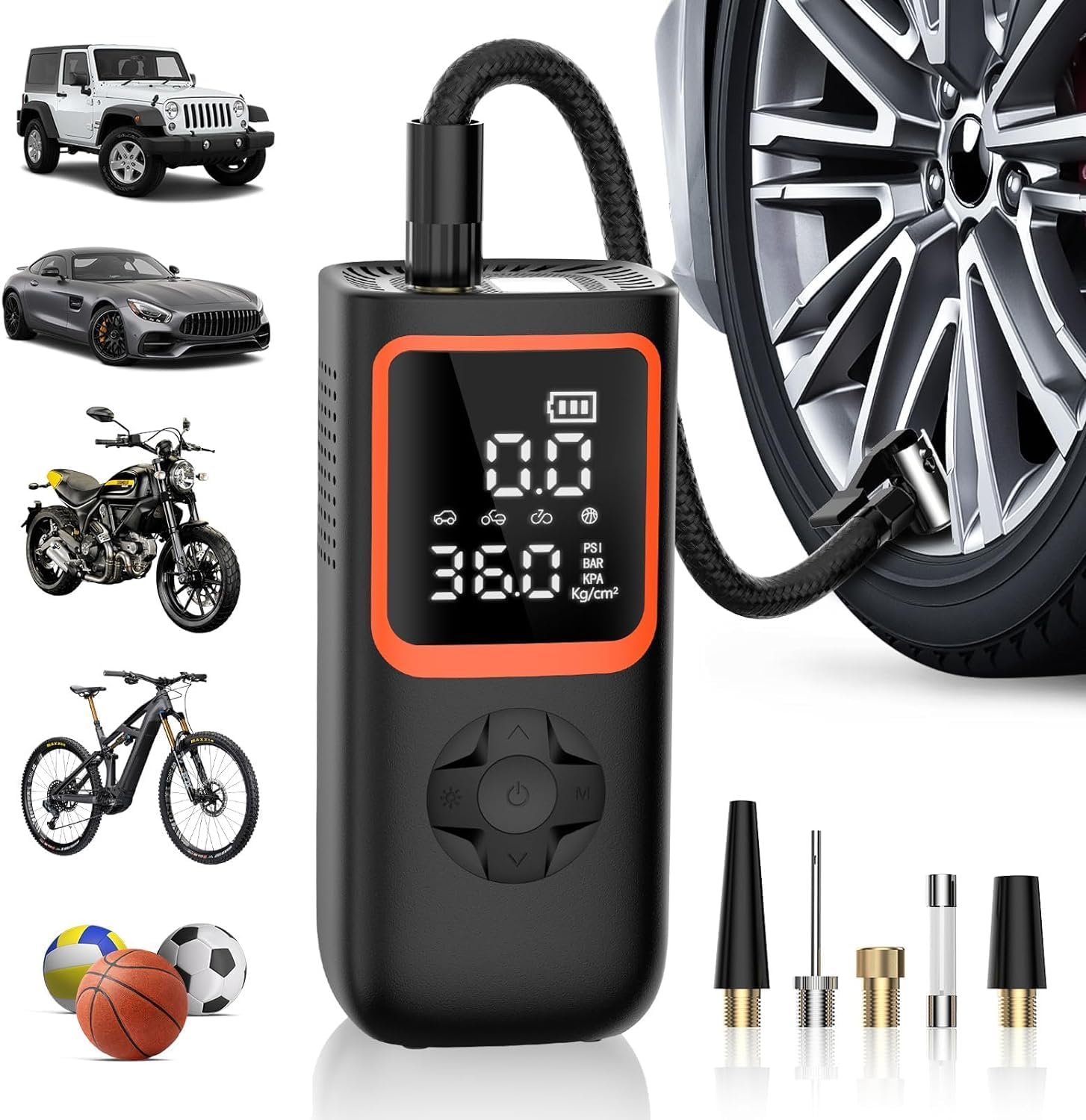 Compressore Aria Portatile- 6000mAh e 150PSI Gonfiatore Elettrico Portatile a batteria per pneumatici dell'auto con manometro e luce LED, Mini Compressore Portatile 2 volte più veloce