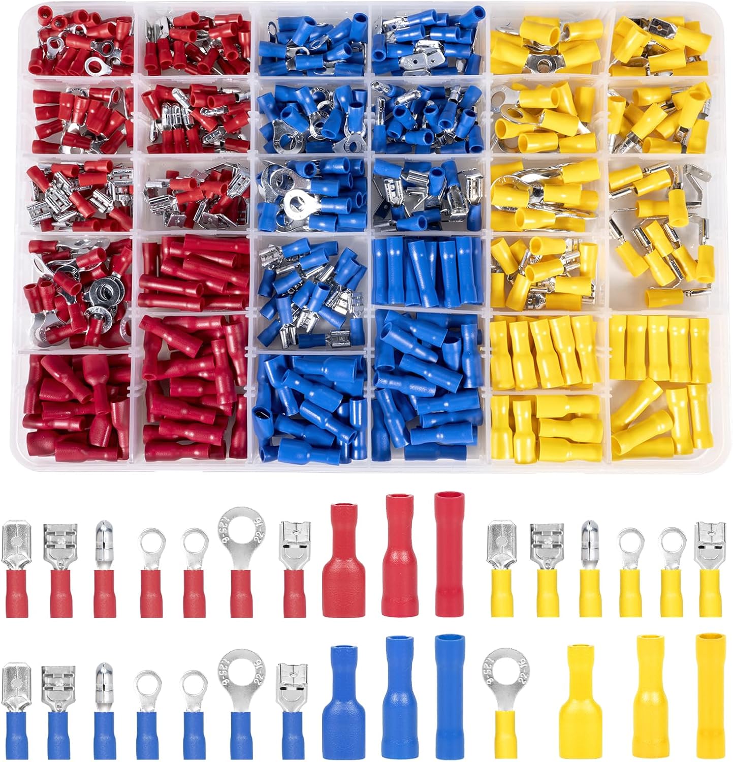 Carehabi Lot de 480 cosses de câble, 30 cosses de câble, assortiment de cosses de câble, connecteurs plats pour voiture, connecteurs à sertir, connecteurs plats