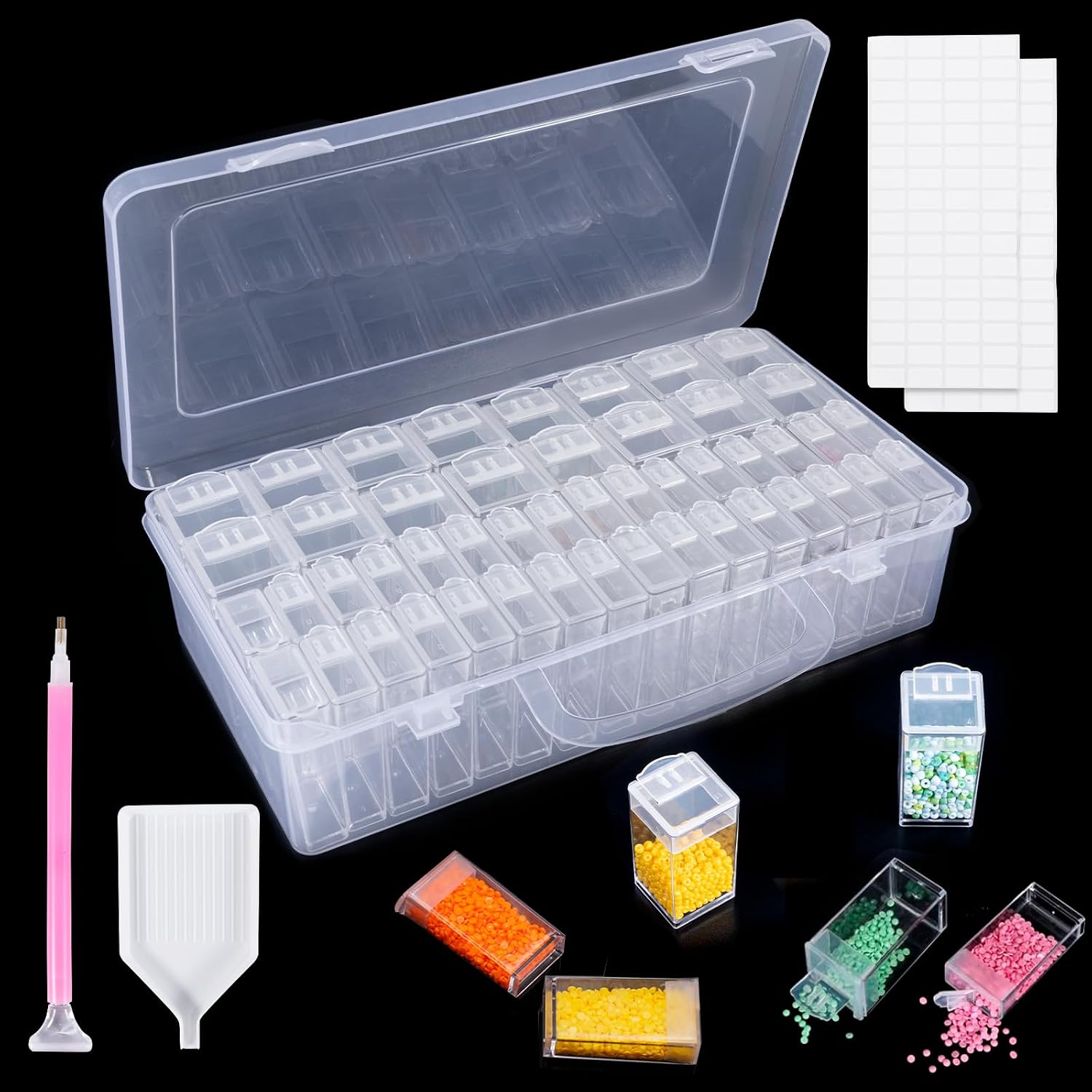 Kiperline Lot de 64 boîtes de rangement pour peinture diamant 5D avec 128 étiquettes pour diamants, perles et autres accessoires de bricolage. (48 pièces)