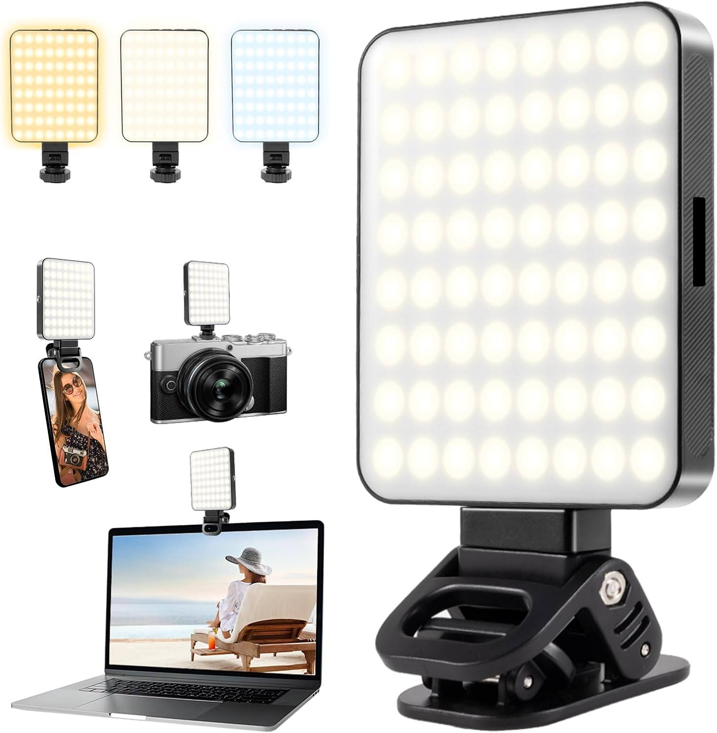 Carehabi Luz para Movil Magnética con 128 Perlas de Luz, 3000-6500K 10 Niveles de Brillo Foco Portatil Movil, Luz Led Movil con Clip para Teléfono, Cámara, Portátil
