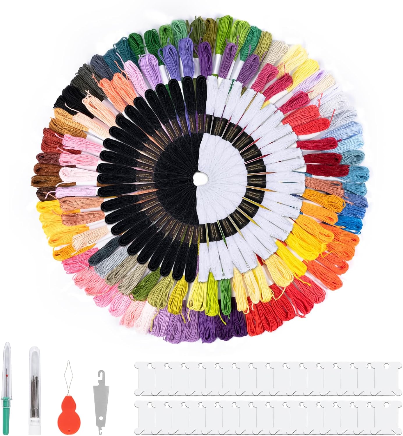 Lot de 306 fils à broder, 200 fils colorés et 48 fils noirs et blancs pour bracelets, broderie, travaux manuels, point de croix, fil à coudre, accessoires de crochet