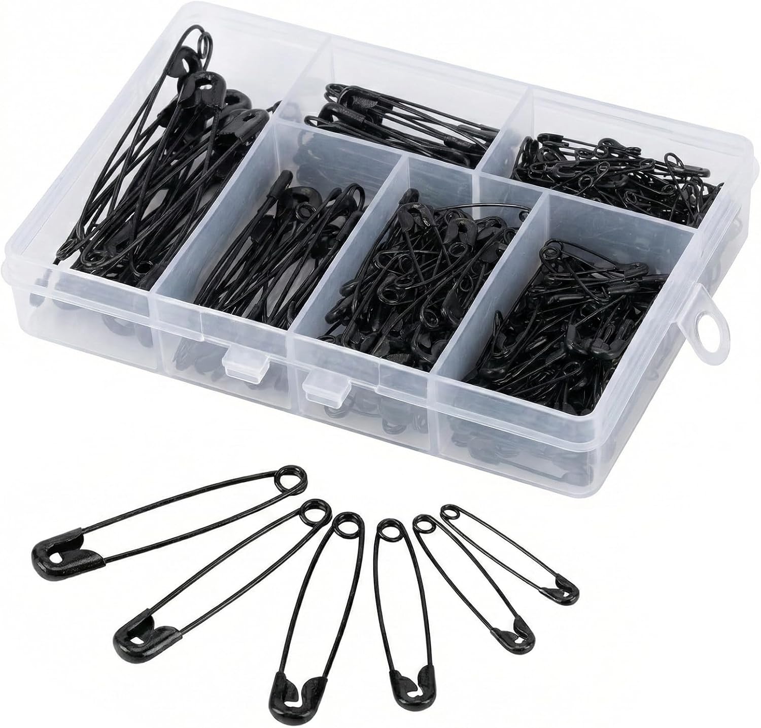 Kiperline Lot de 300 épingles à nourrice - 6 tailles de 18 à 53 mm - Résistantes à la rouille - Épingles à nourrice durables pour vêtements, artisanat, couture - Améliorées